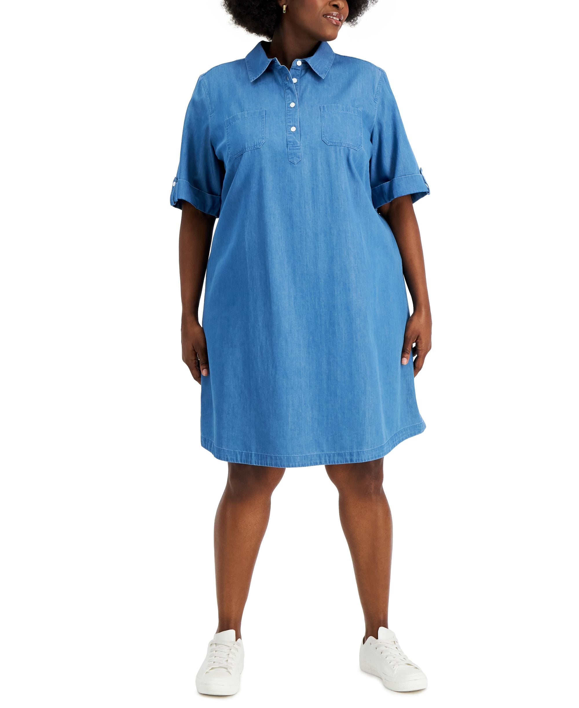 Karen Scott Plus Size Cotton Chambray Shirtdress