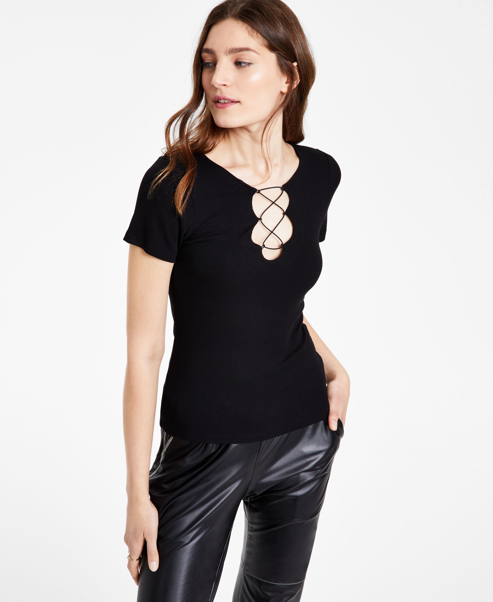 Lna Charlee Lace Up Ribbed Top