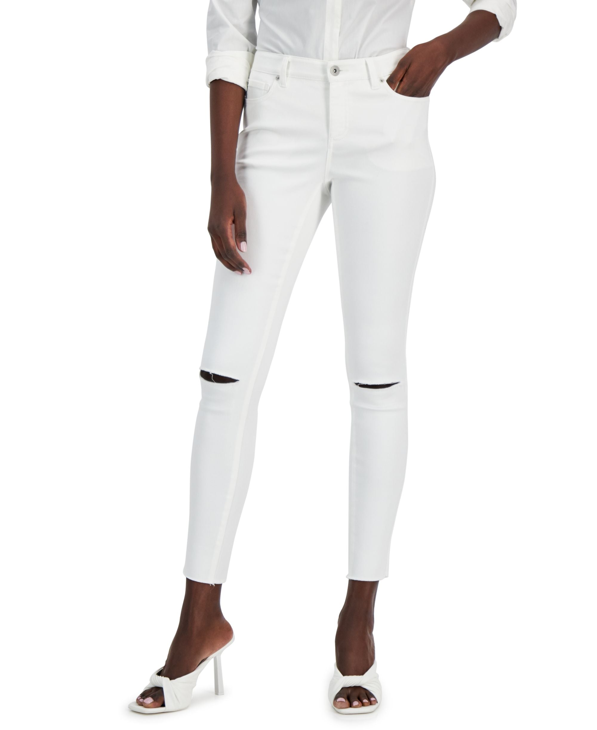 International Concepts Womens Curvy Mid Rise Ripped Skinny Jeans