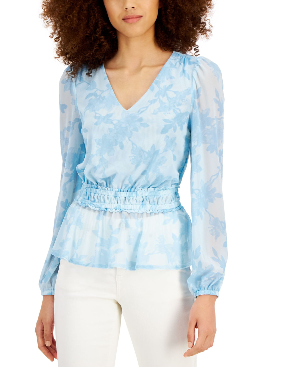 INC International Concepts Floral Print Peplum Hem Top