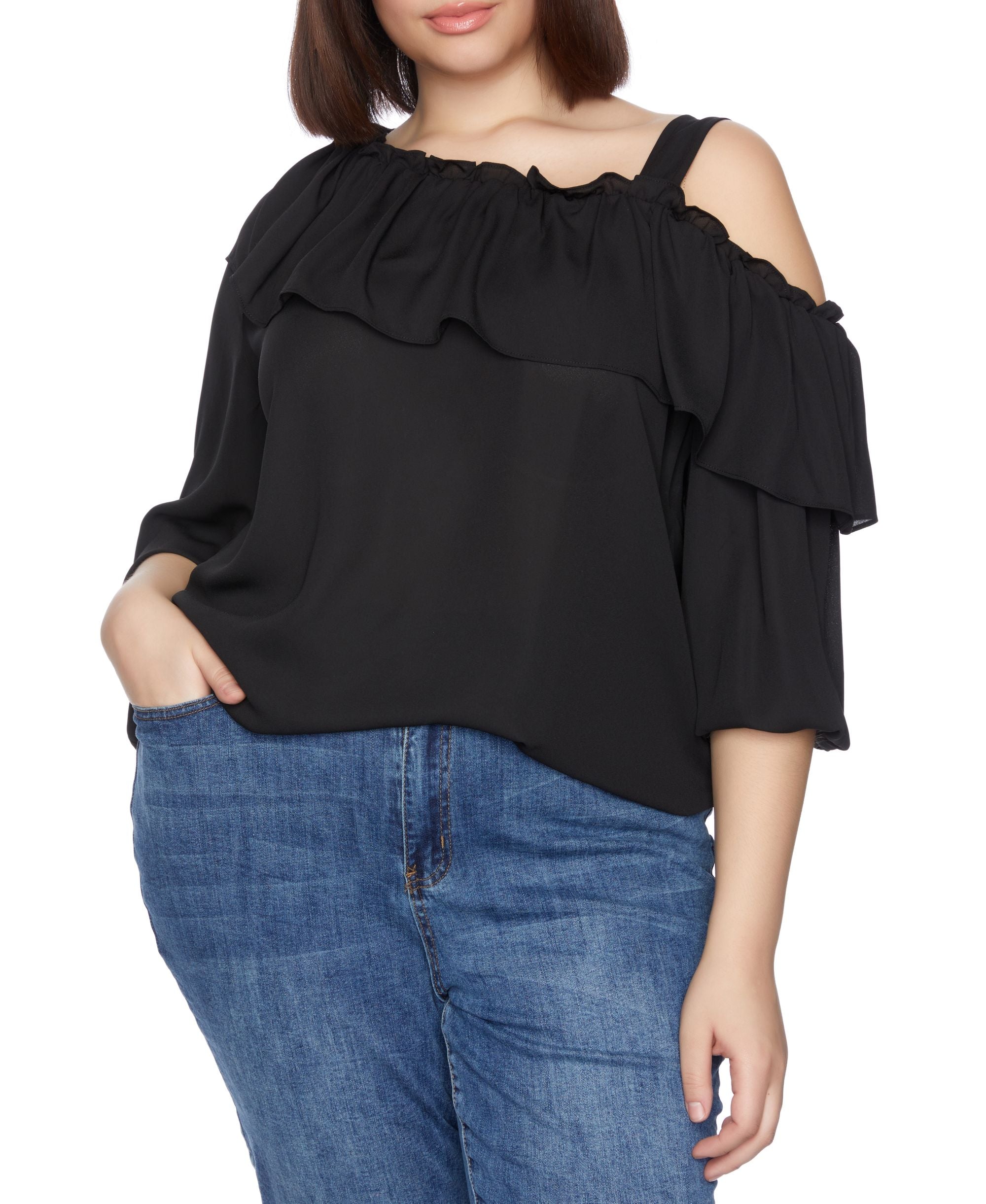 Plus Size Ruffle One Shoulder Top