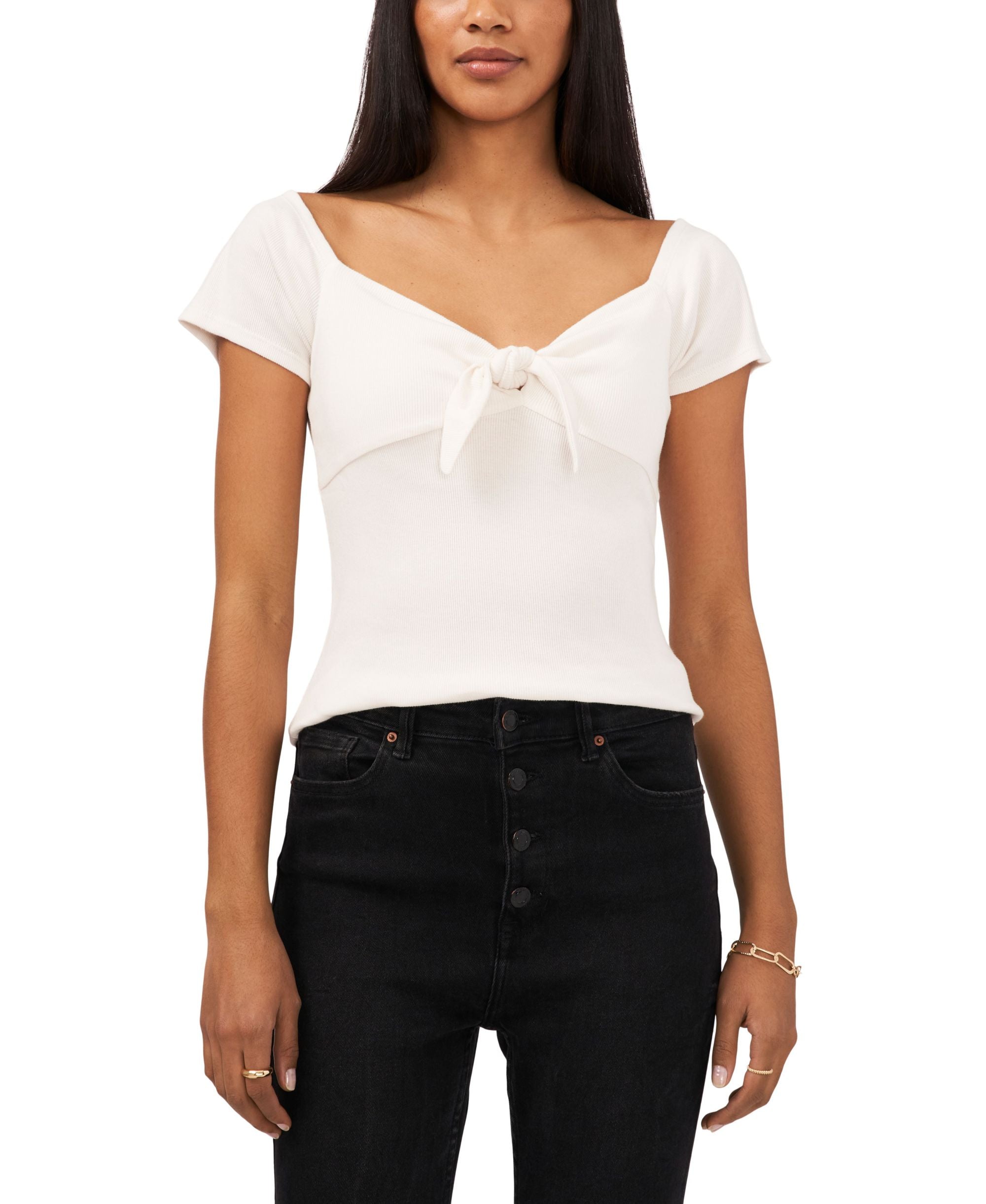 1.State Womens Cap Sleeve Knot Front Top