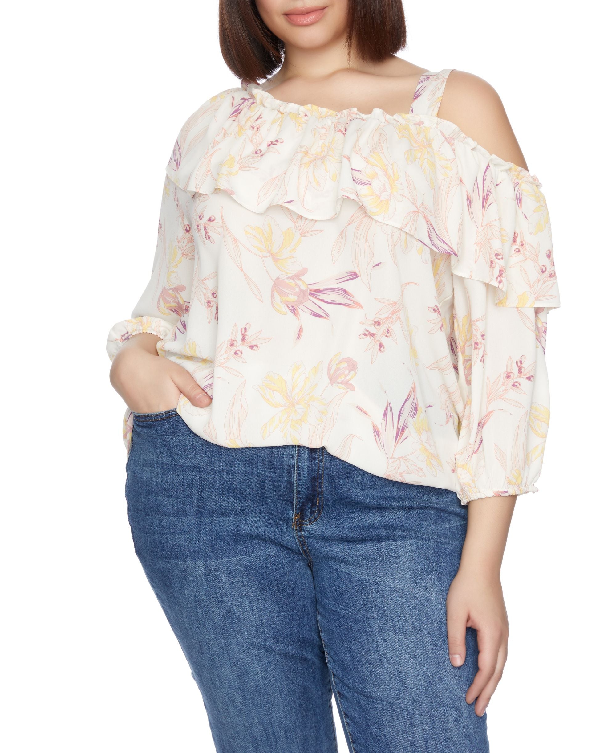 Plus Size Ruffle One Shoulder Top