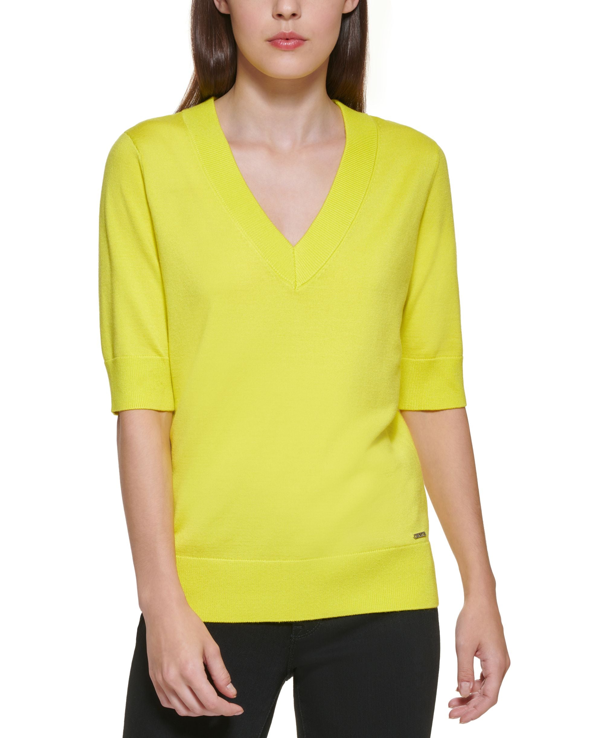 DKNY Short Sleeve V Neck Sweater