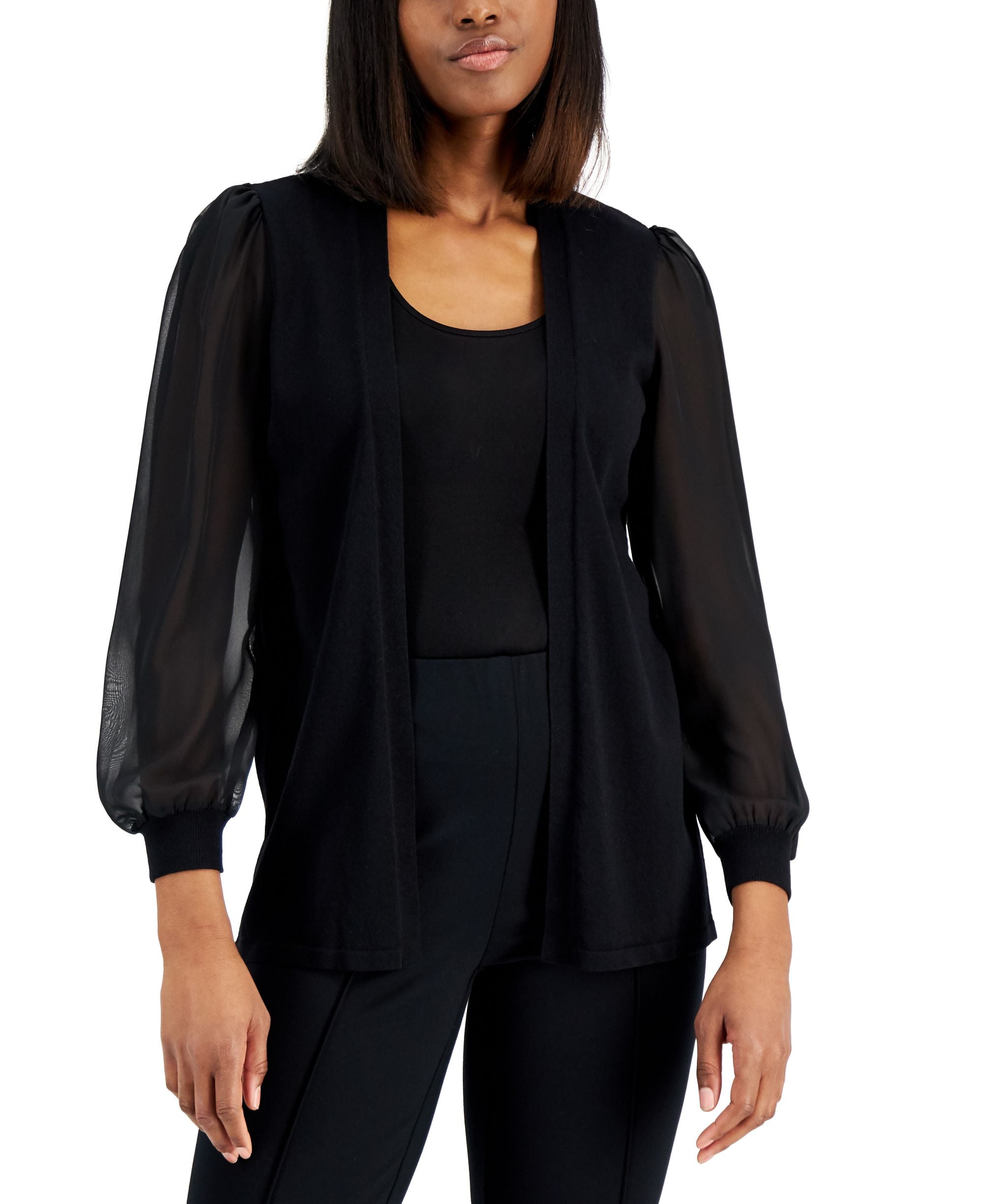 Alfani Chiffon Sleeve Open Front Cardigan