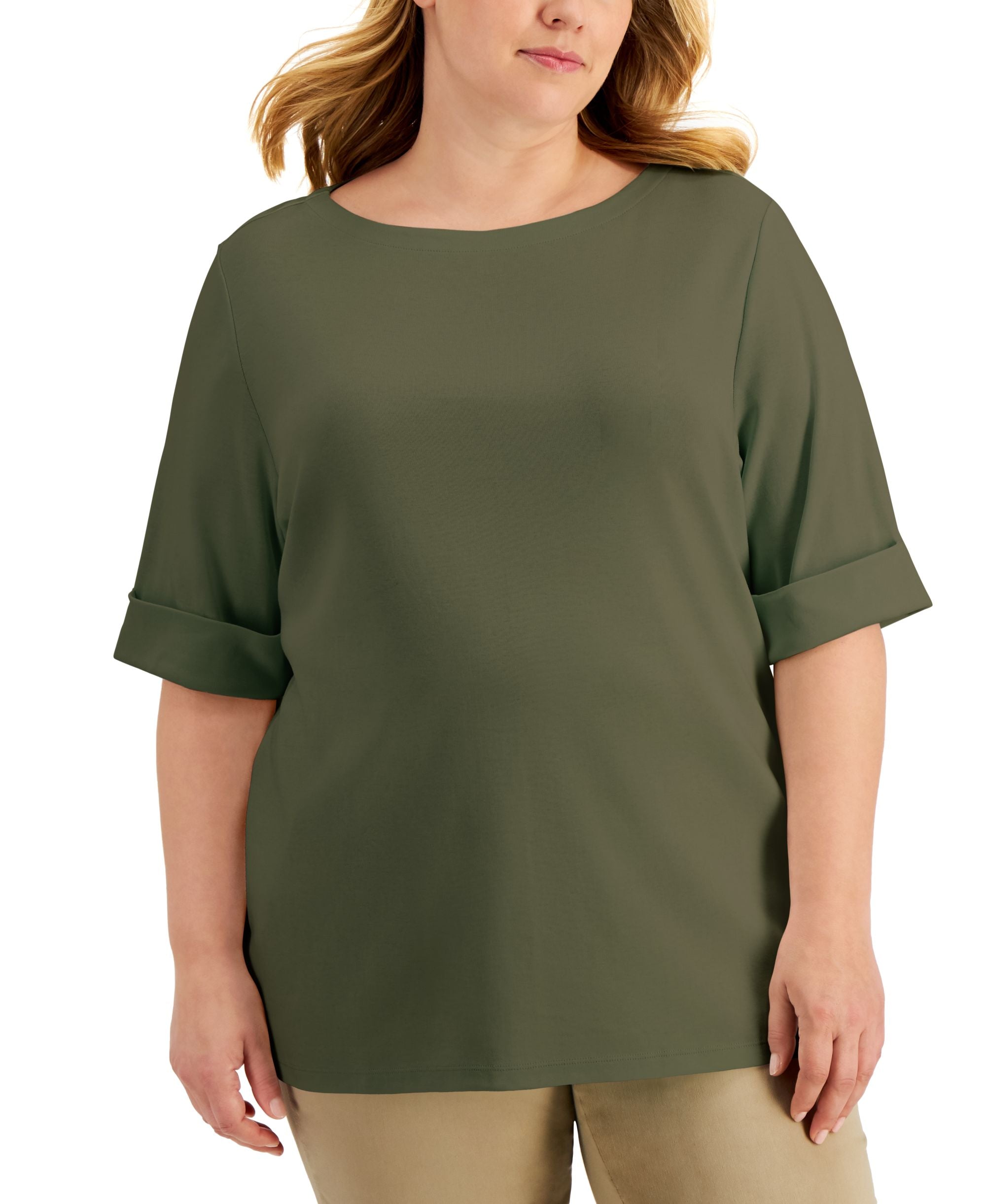 Karen Scott Plus Size Cotton Elbow Sleeve Top