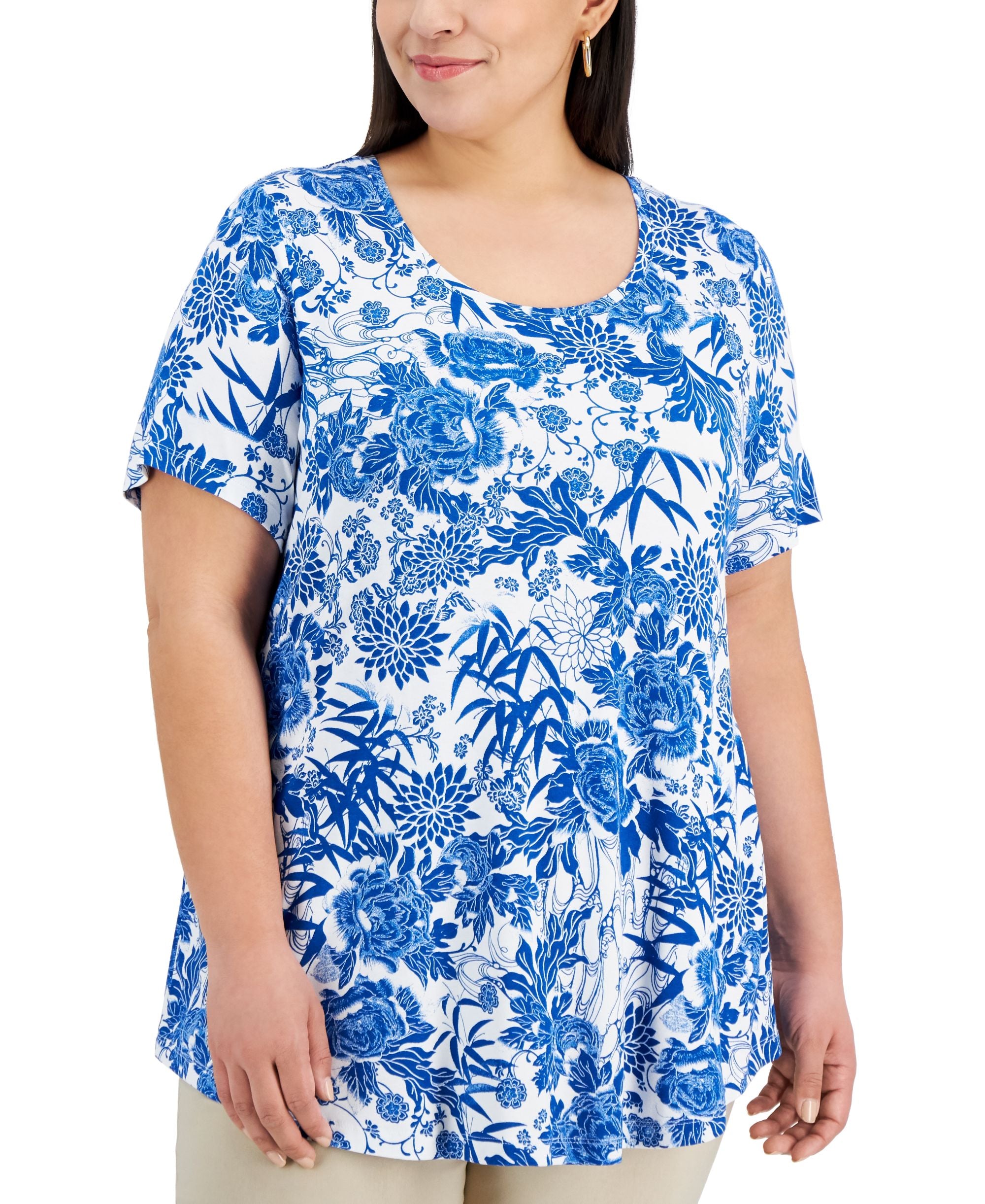 JM Collection Plus Size Printed Short Sleeve Top