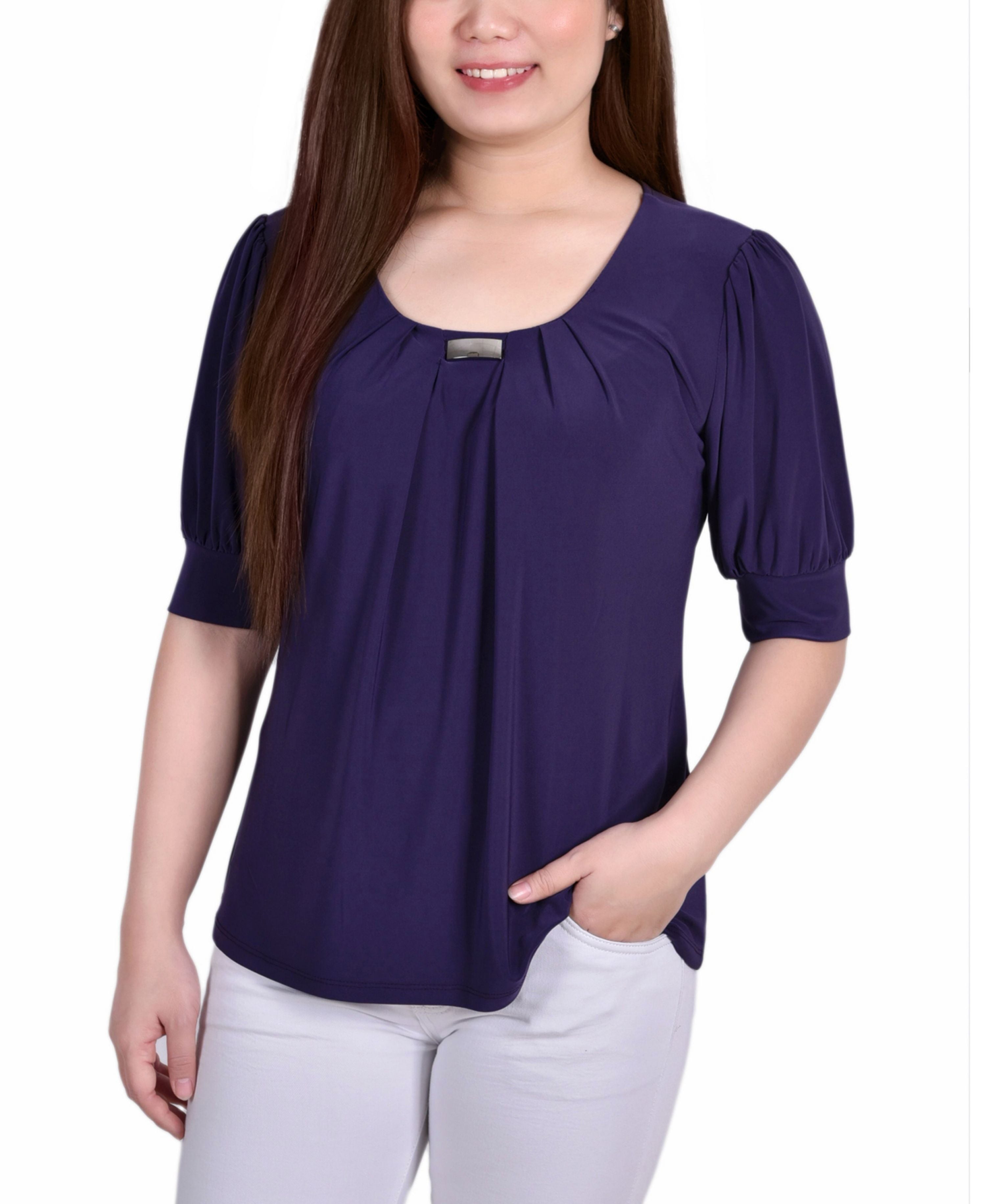Petite Short Sleeve Balloon Sleeve Top