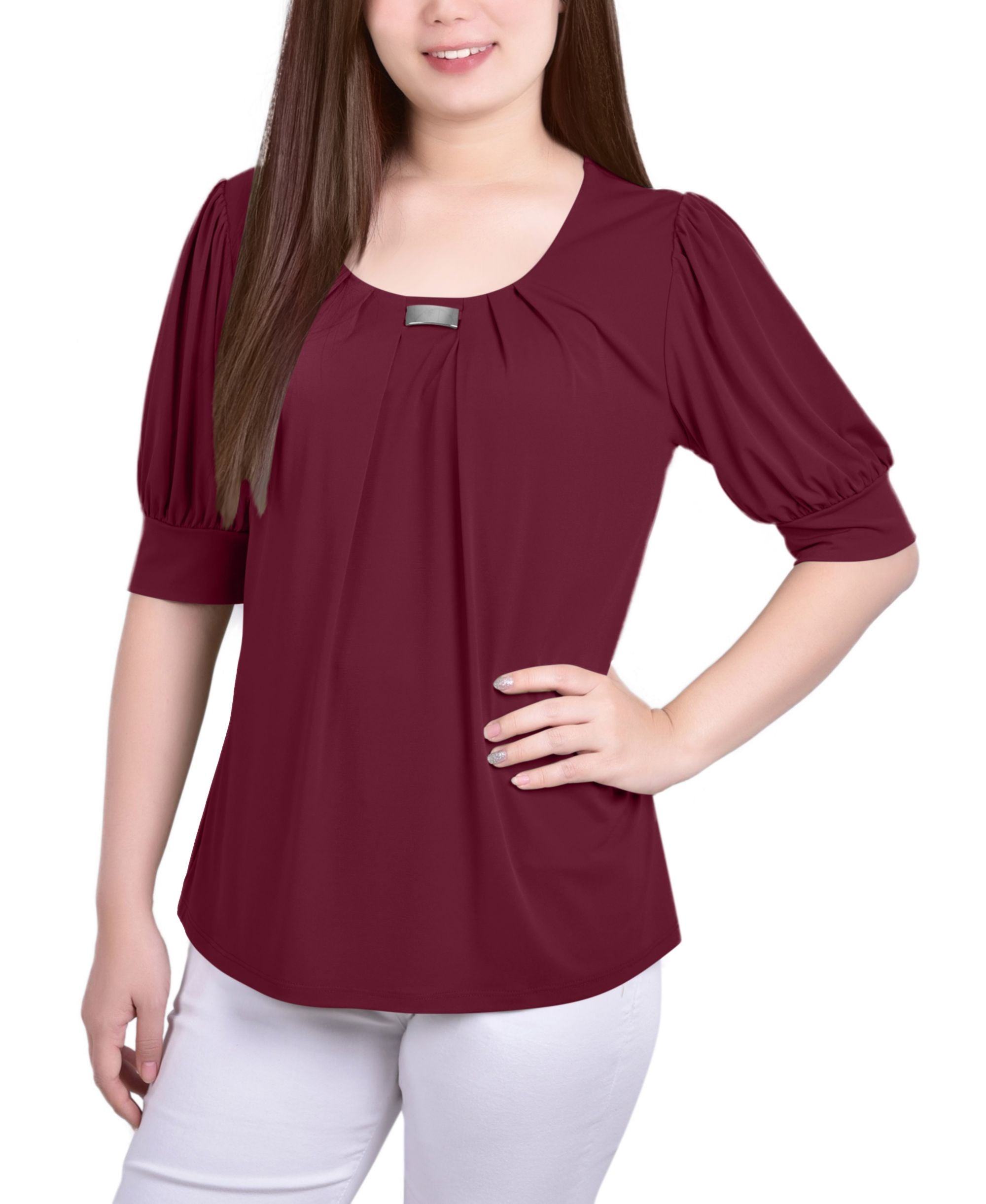 Petite Short Sleeve Balloon Sleeve Top