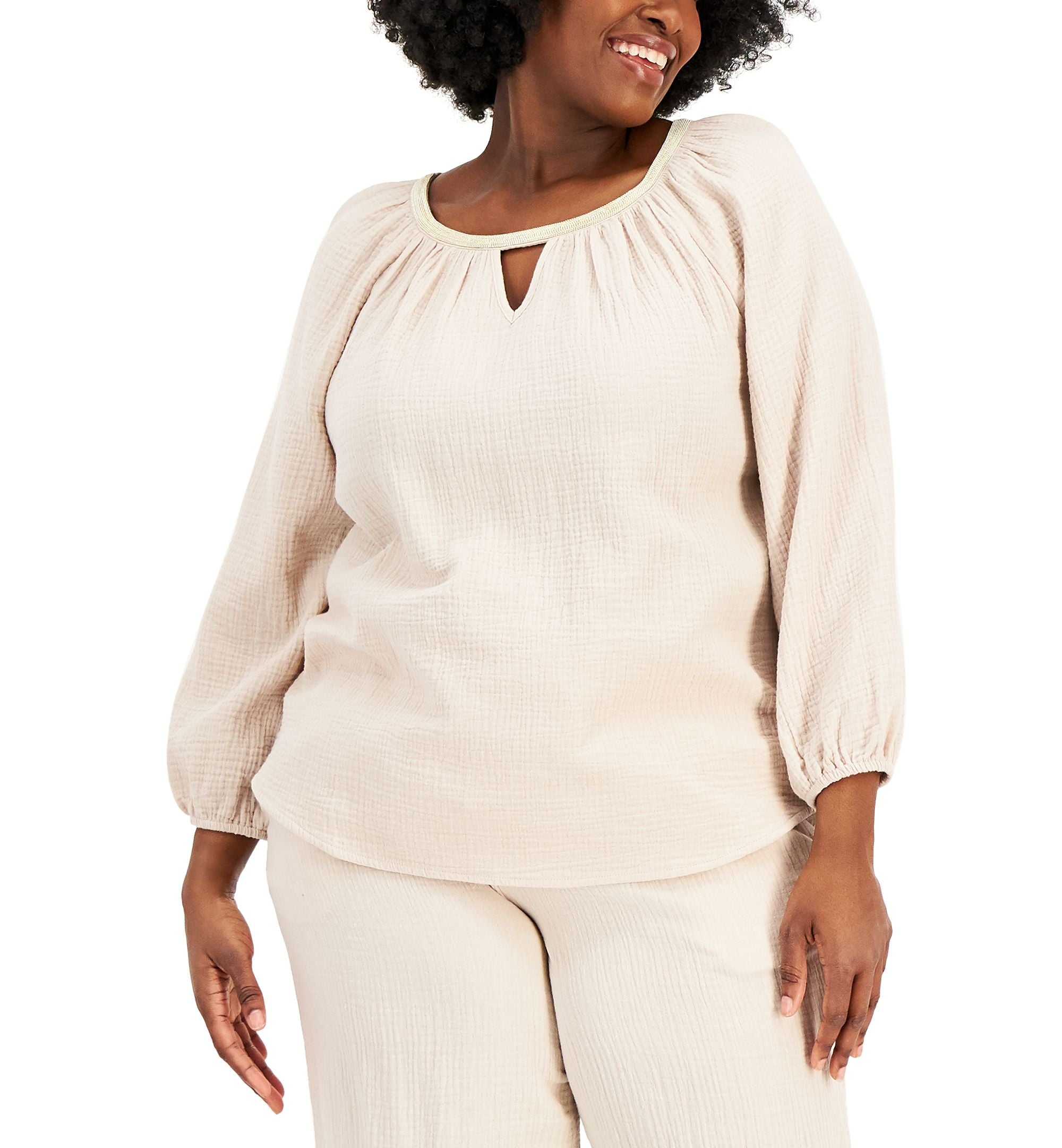 JM Collection Plus Size Cotton Keyhole Top