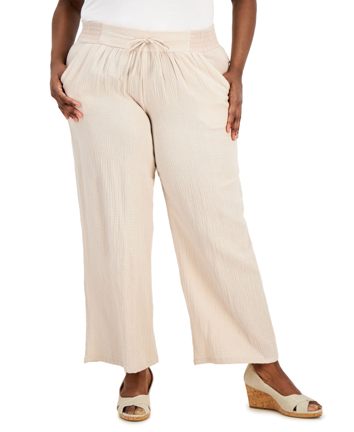 Plus Size Gauze Drawstring Pants