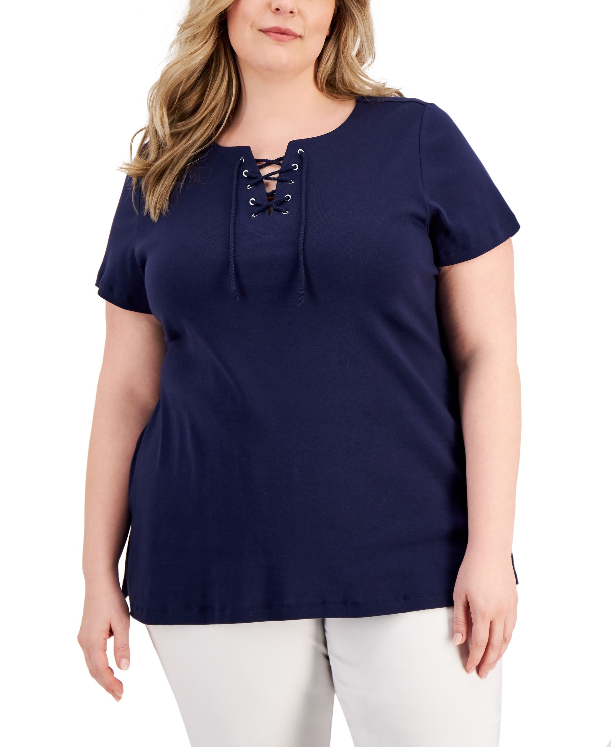 Karen Scott Plus Size Cotton Lace Up Tunic