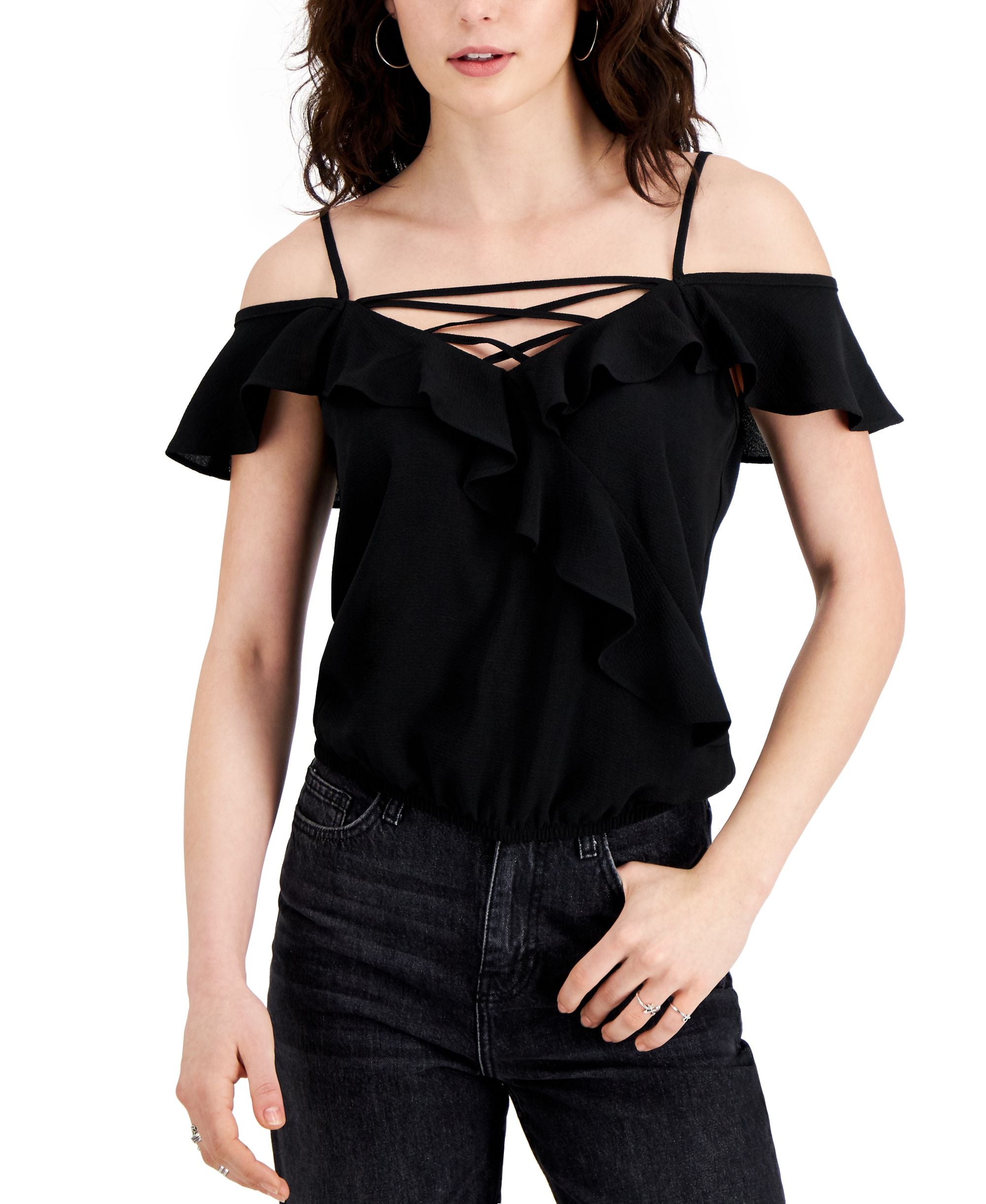 Juniors' Ruffled Off-The-Shoulder Top