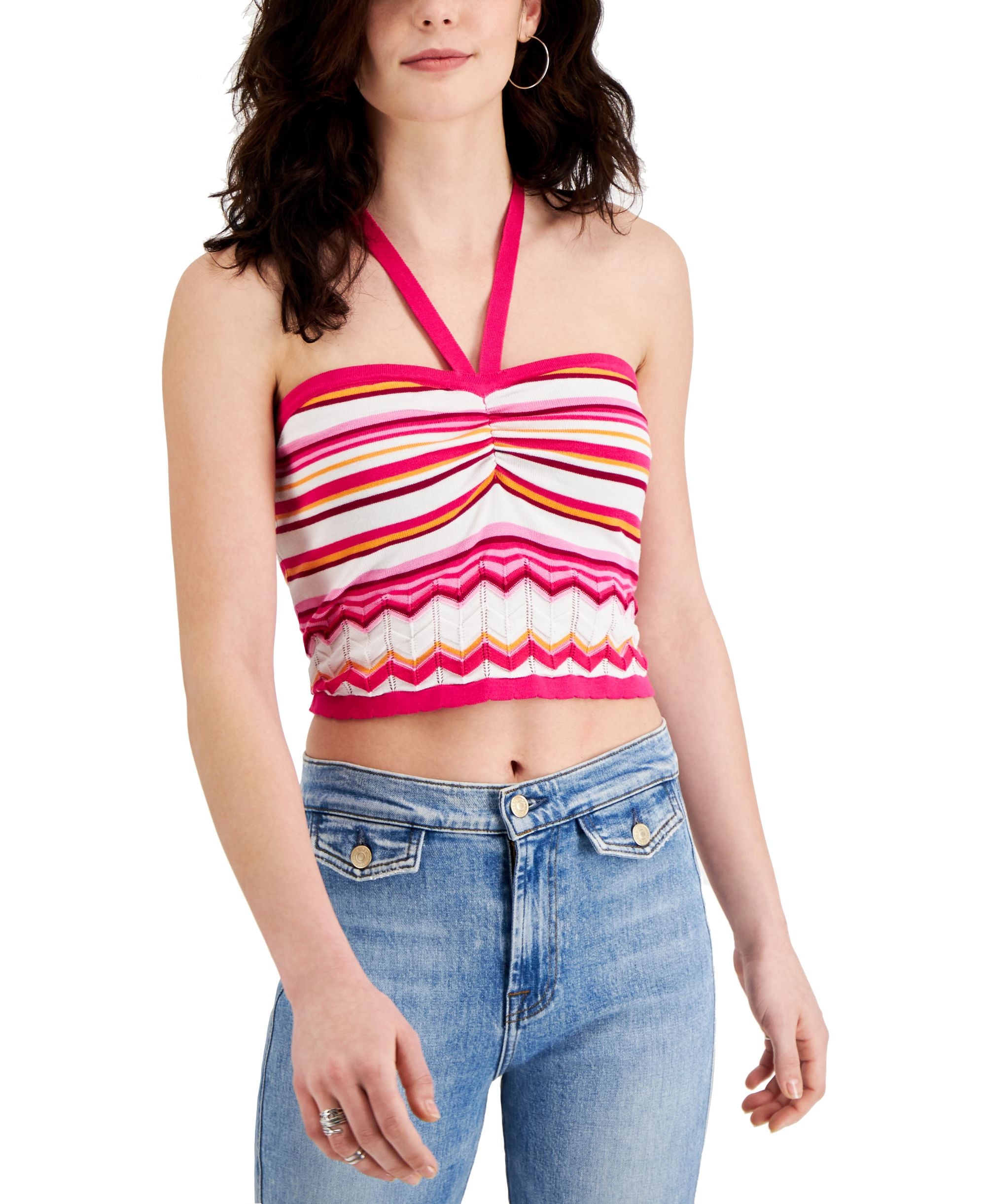 Juniors' Zig Zag Halter Tank Top
