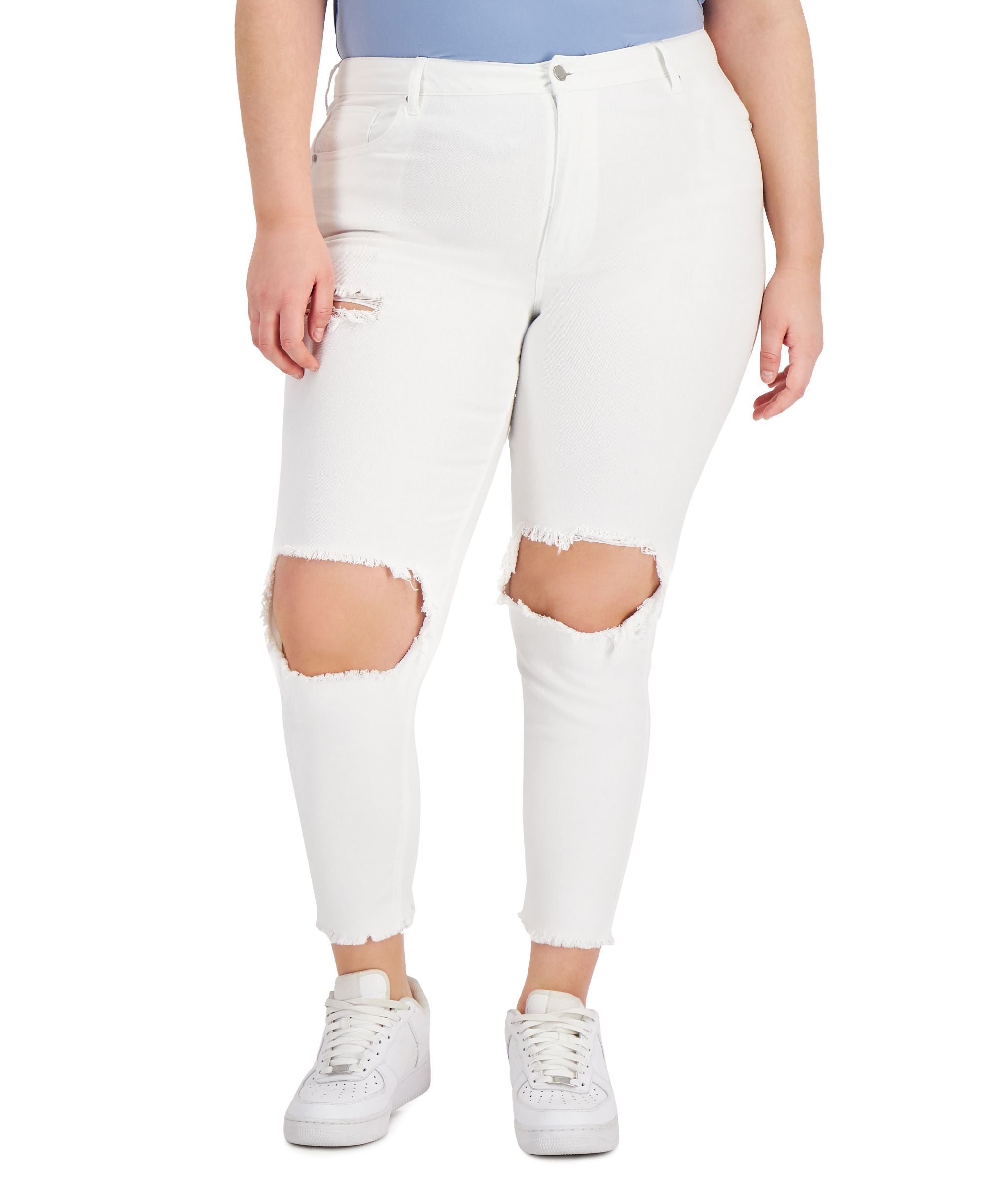 Tinseltown Trendy Plus Size Destructed Mom Jeans