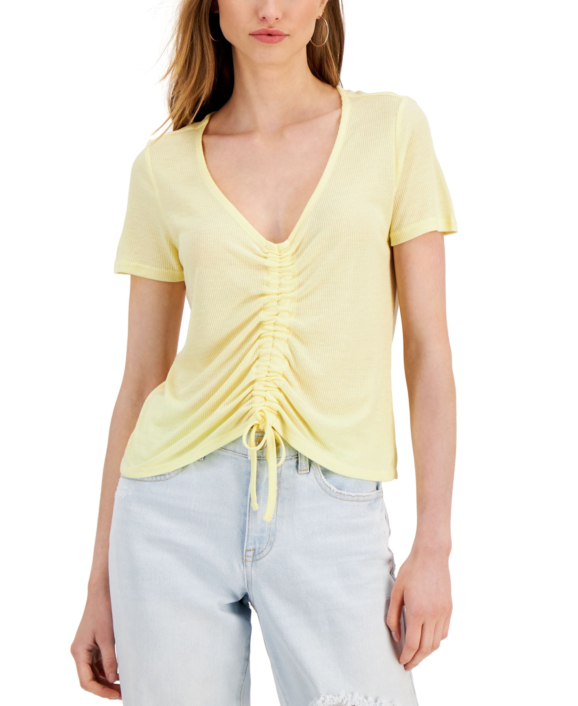 Juniors' Short Sleeve Ruched Center Top