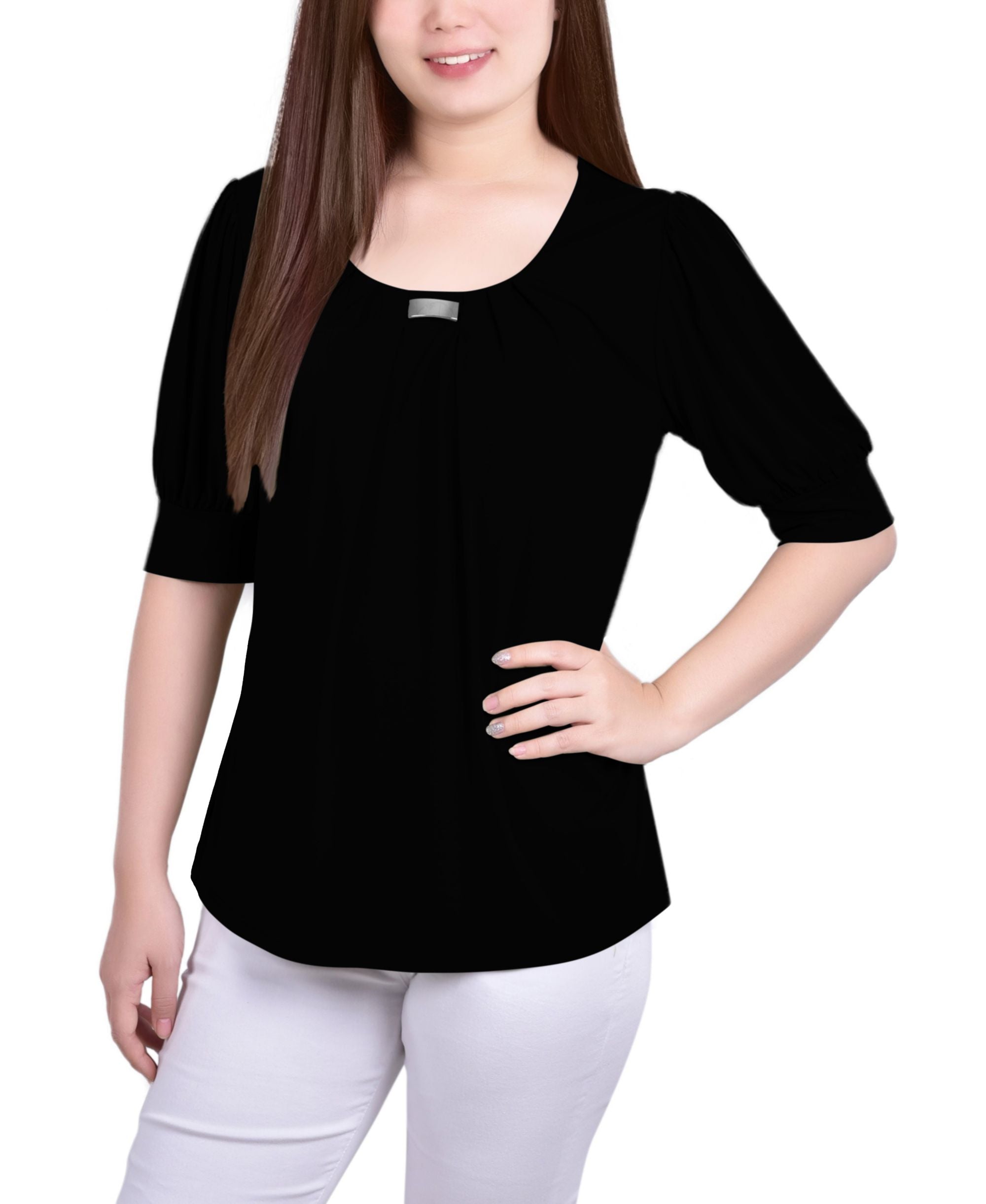 Petite Short Sleeve Balloon Sleeve Top
