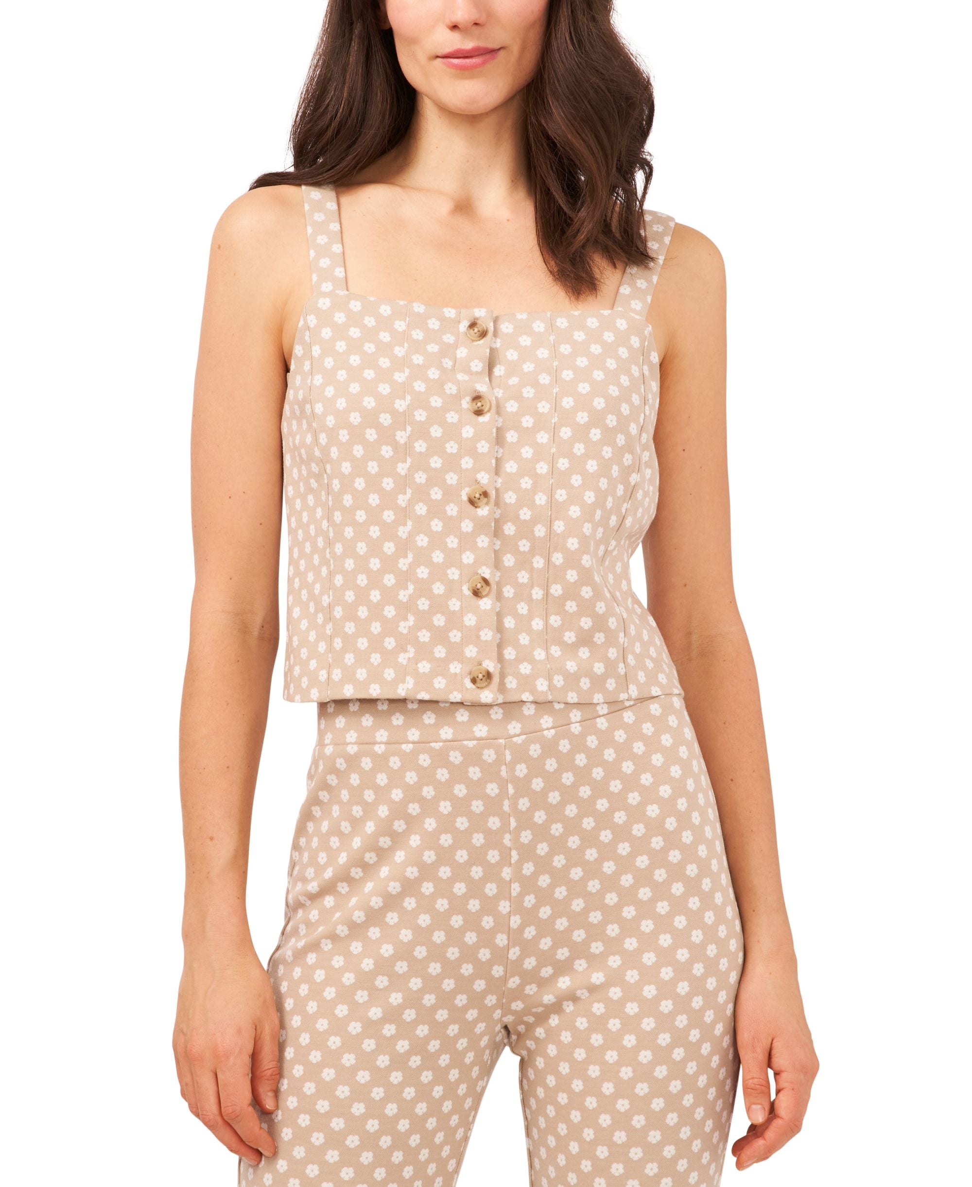 Riley Rae Sleeveless Floral Print Ponte Crop Top