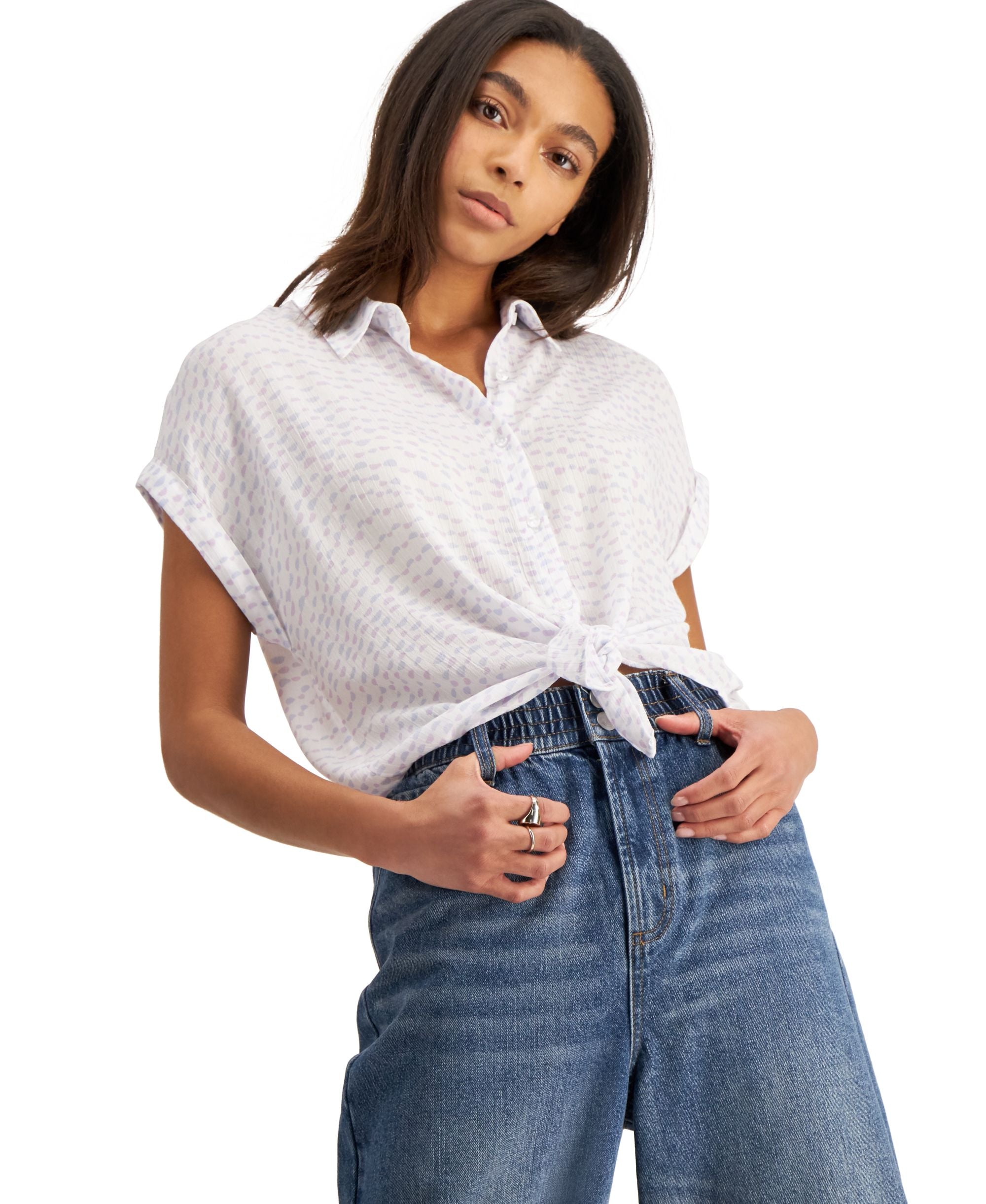 Hippie Rose Juniors' Tie-Front Camp Shirt