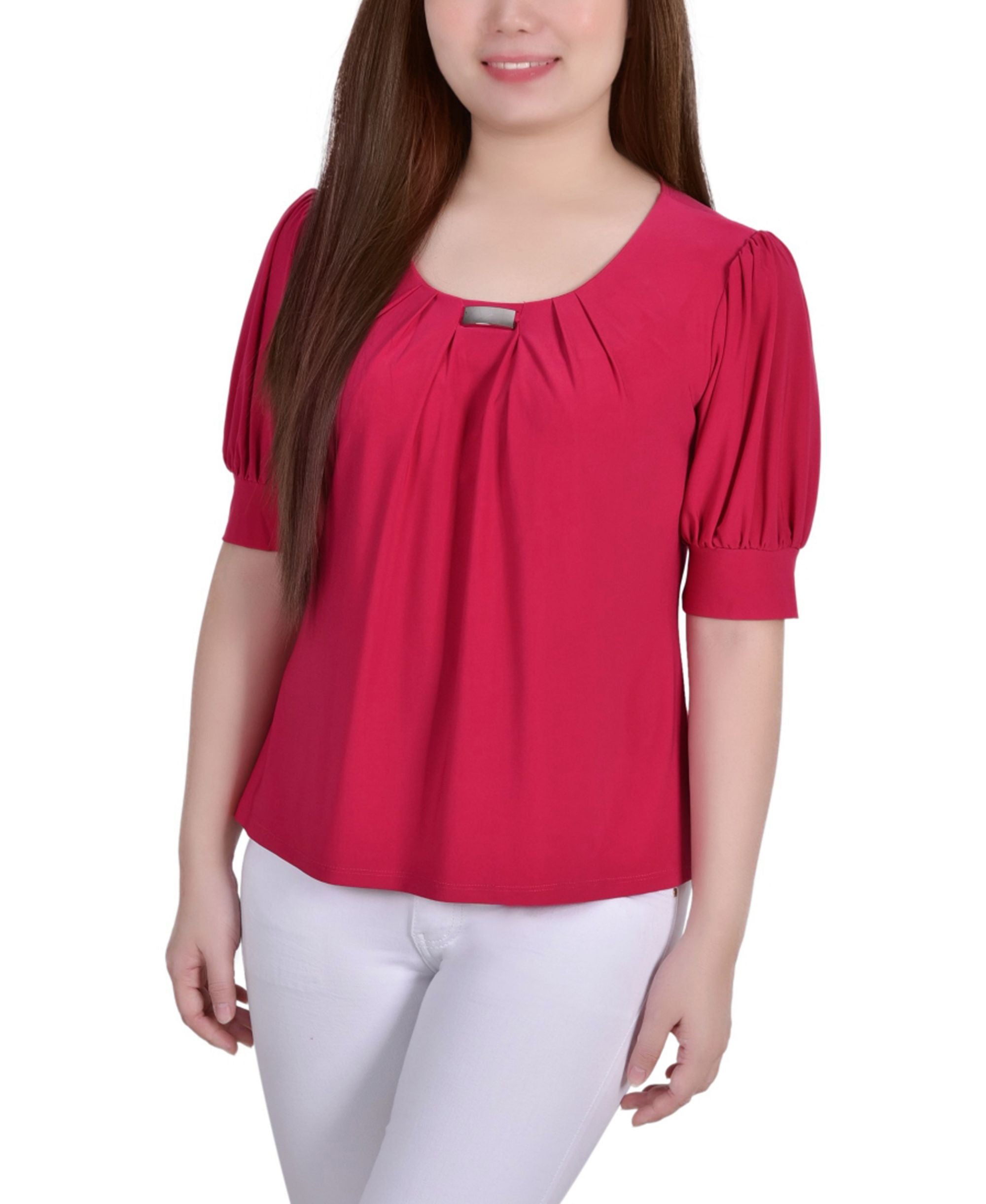 Women's Short Balloon Sleeve Top with Hardware