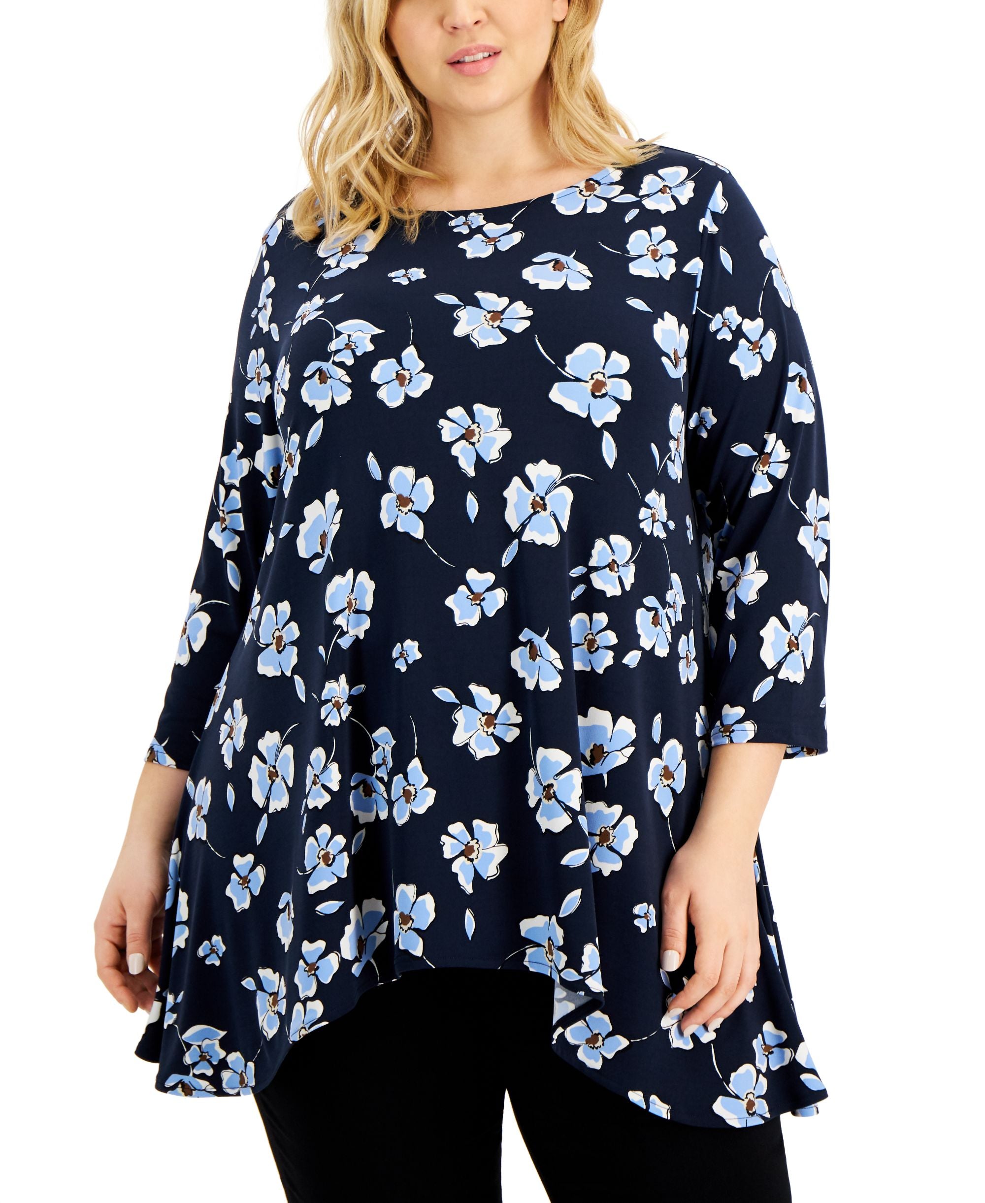 Alfani Plus Size Printed Asymmetrical Hem Tunic Top