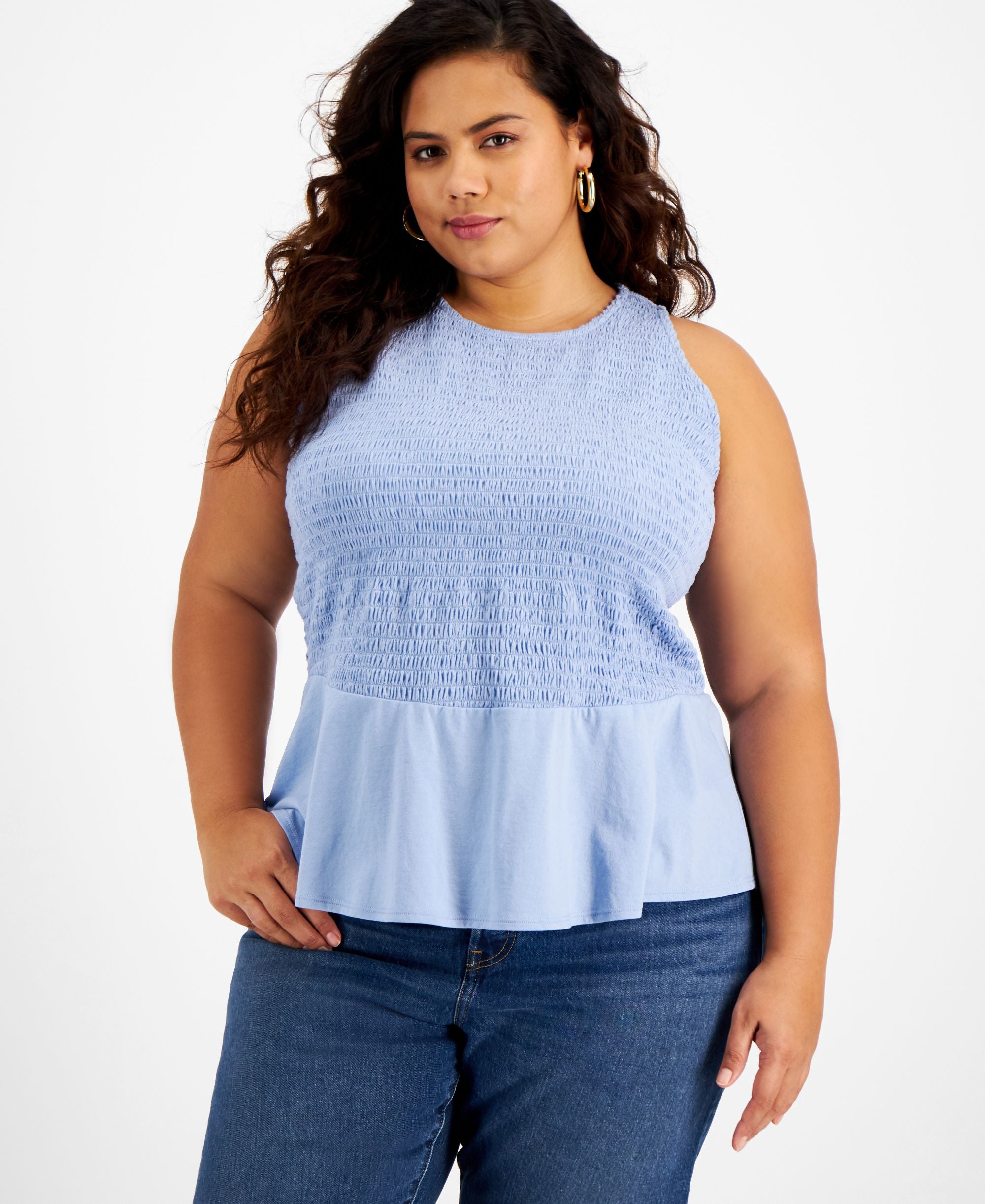 INC International Concepts Plus Size Smocked Peplum Top