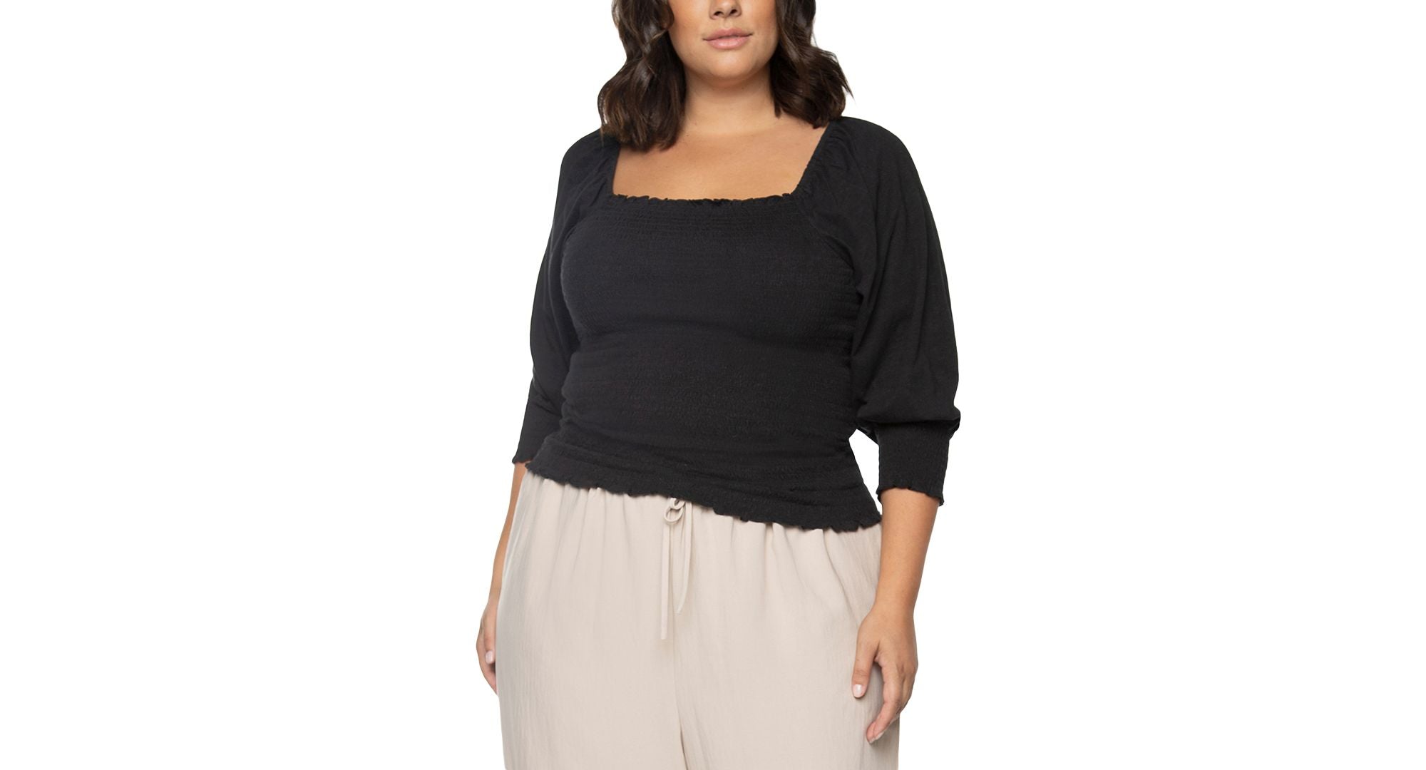 Black Tape Plus Size Smocked Blouson Top