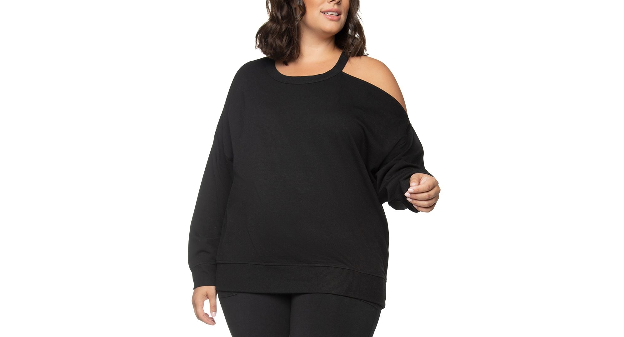 Black Tape Plus Size Cold Shoulder Knit Top