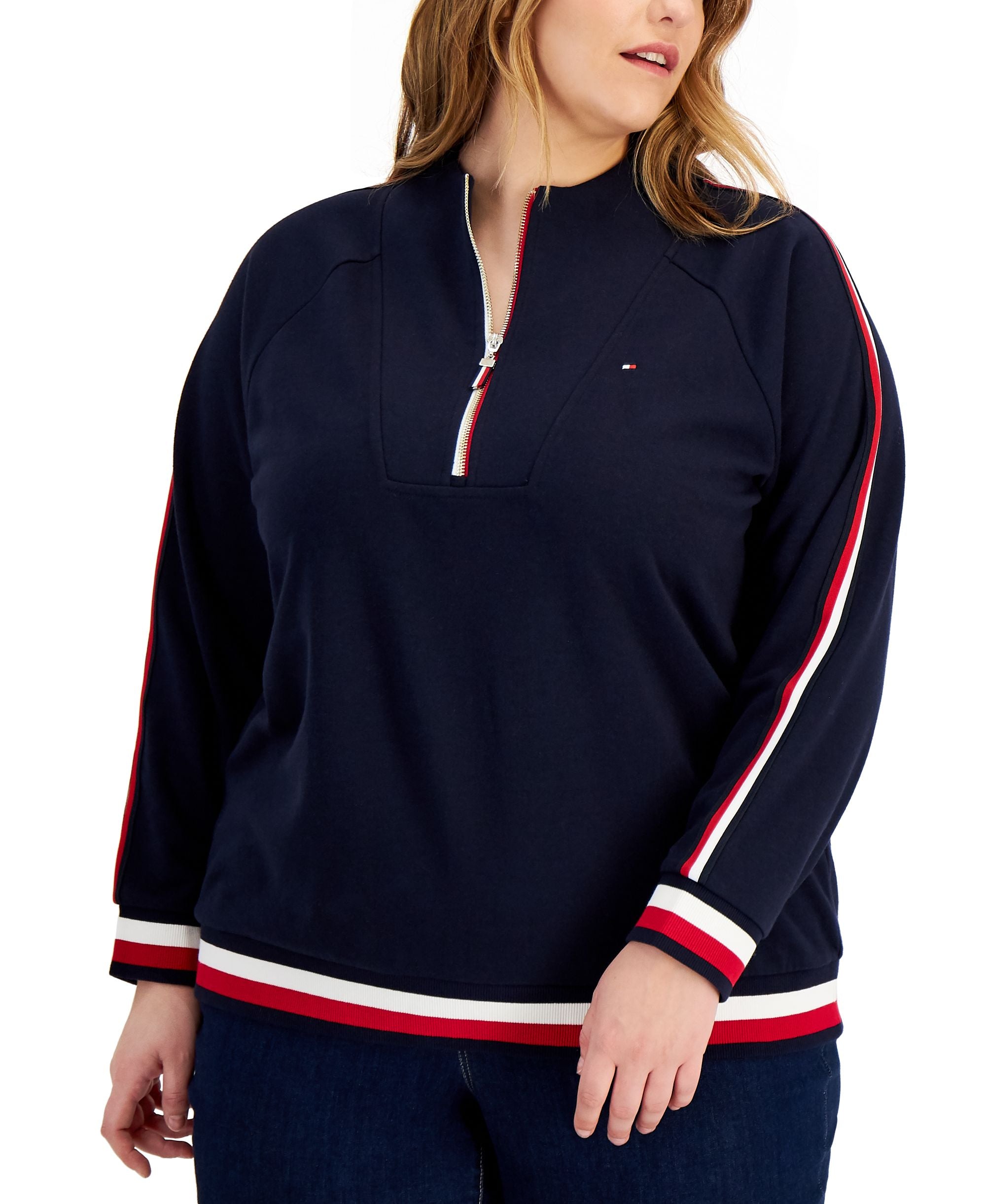 Tommy Hilfiger Plus Size Funnel Neck Pullover Quarter Zip Sweatshirt