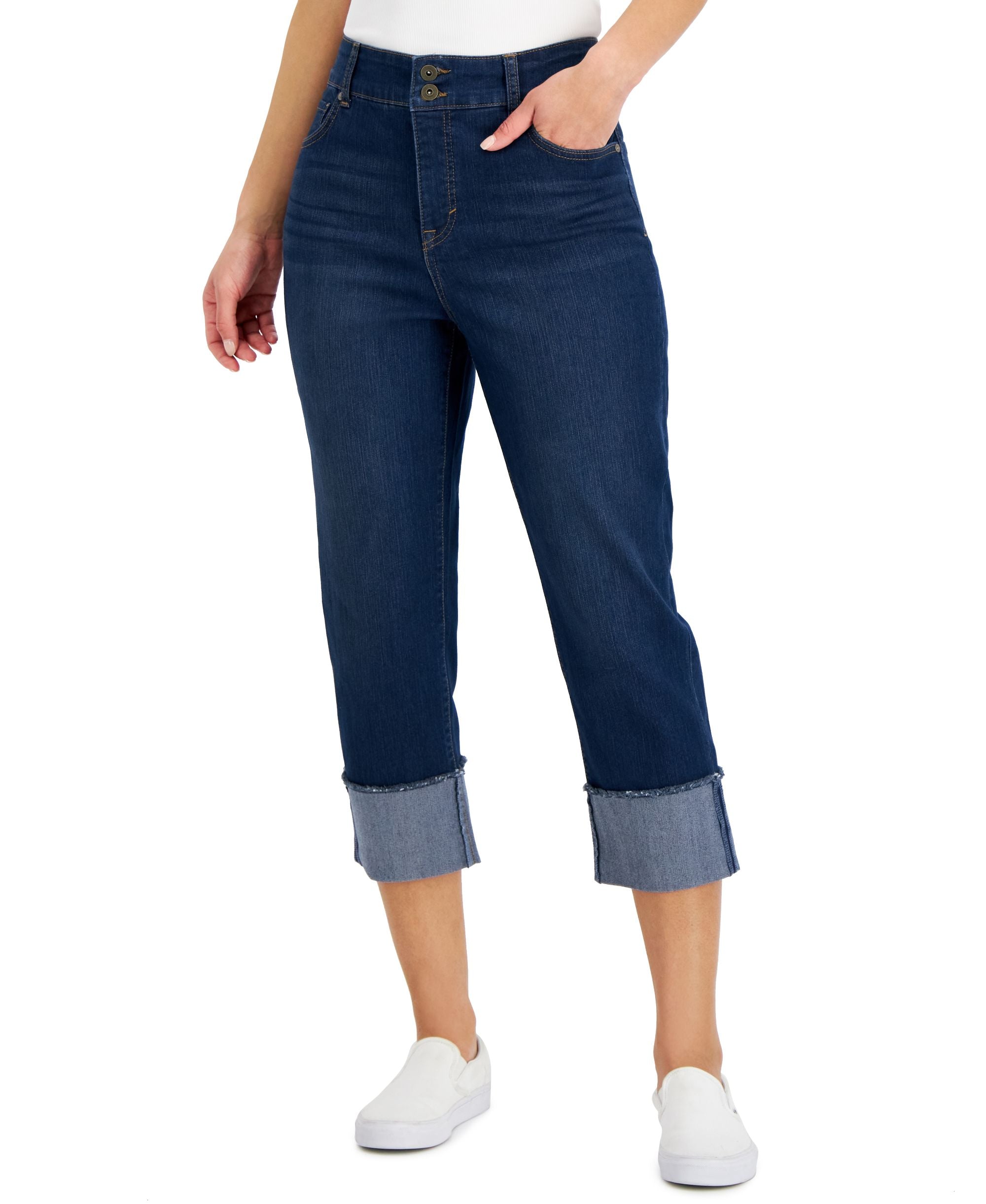 Style & Co Petite High Rise Roll Cuff Capri Jeans