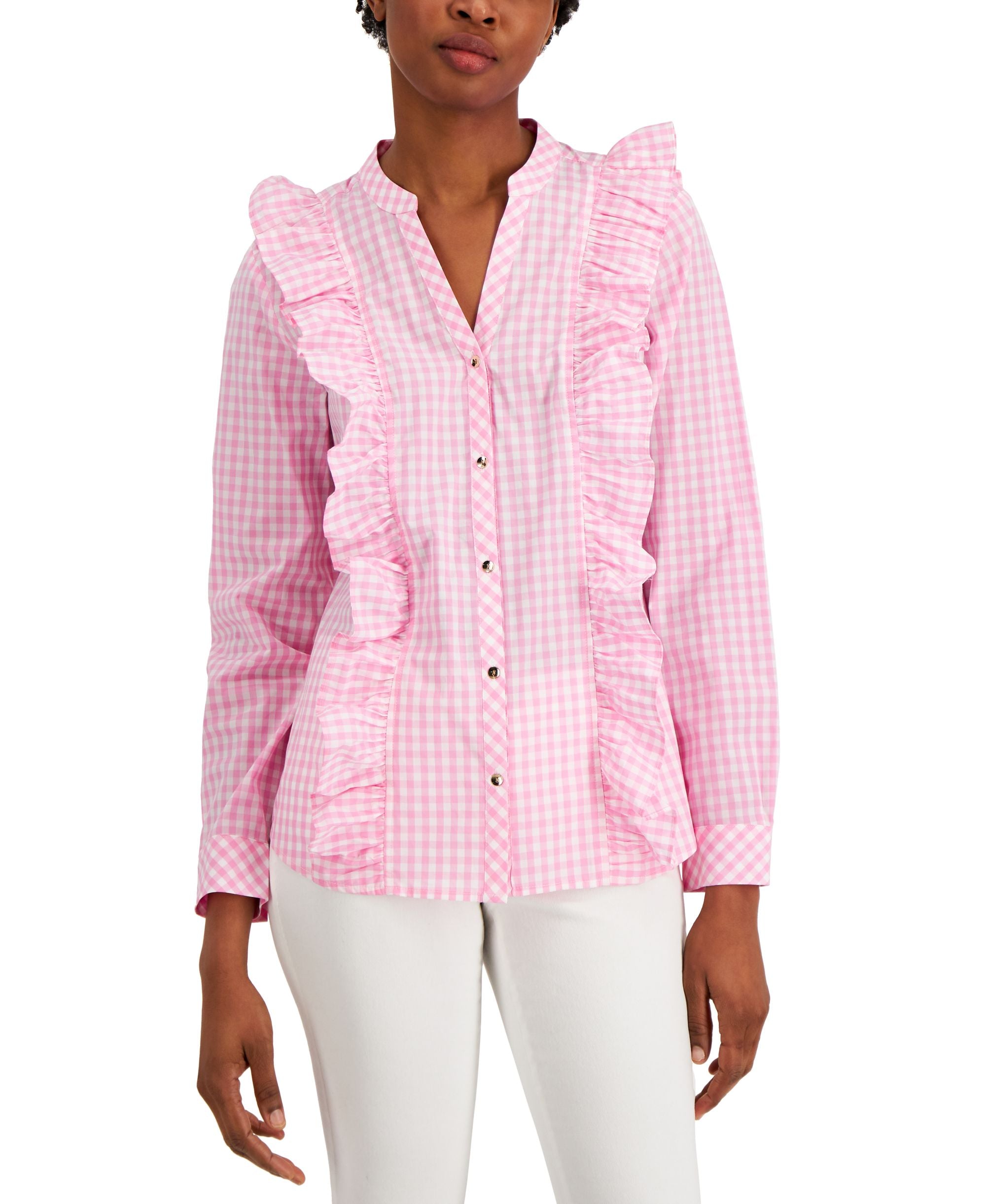 Charter Club Woven Long Sleeve Ruffled Top
