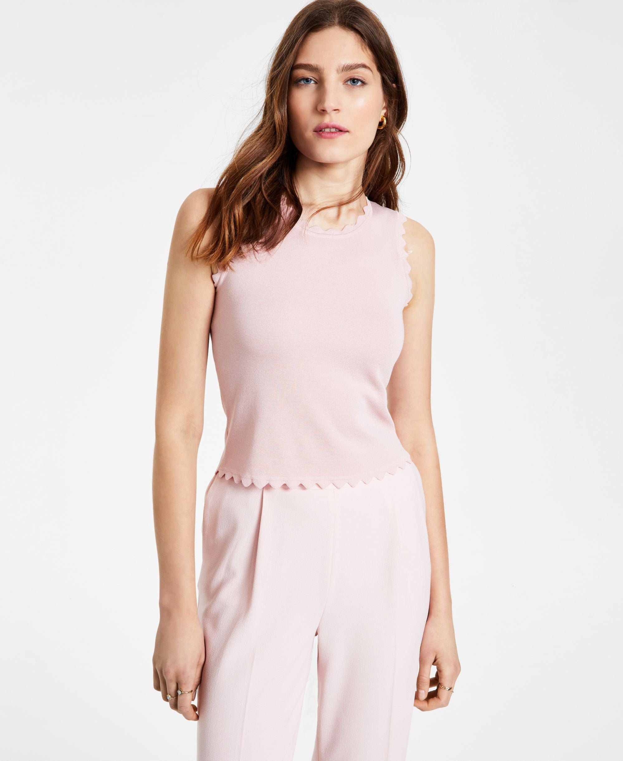 Bar III Solid Textured Scalloped Sweater