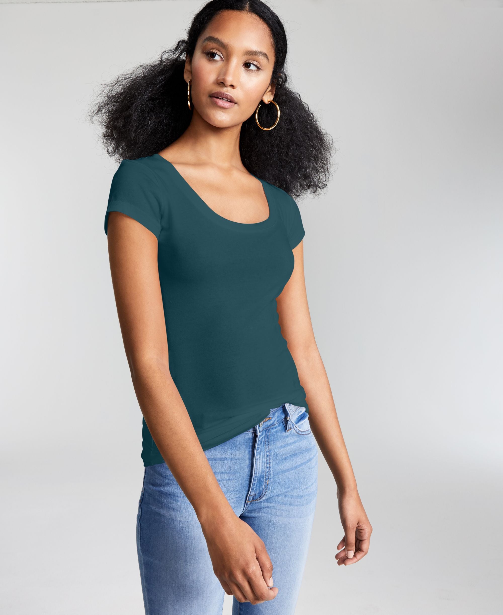 Juniors' Scoop-Neck Cap-Sleeve T-Shirt