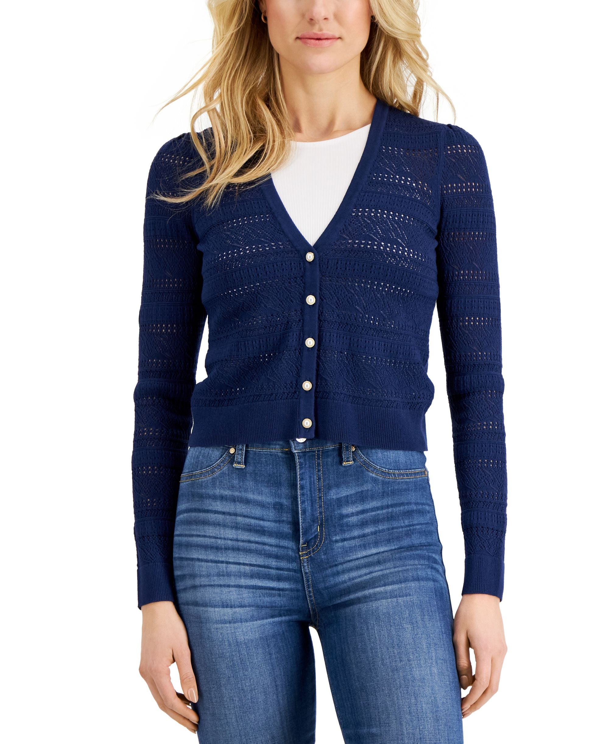Charter Club Mixed Stitch Button Cardigan