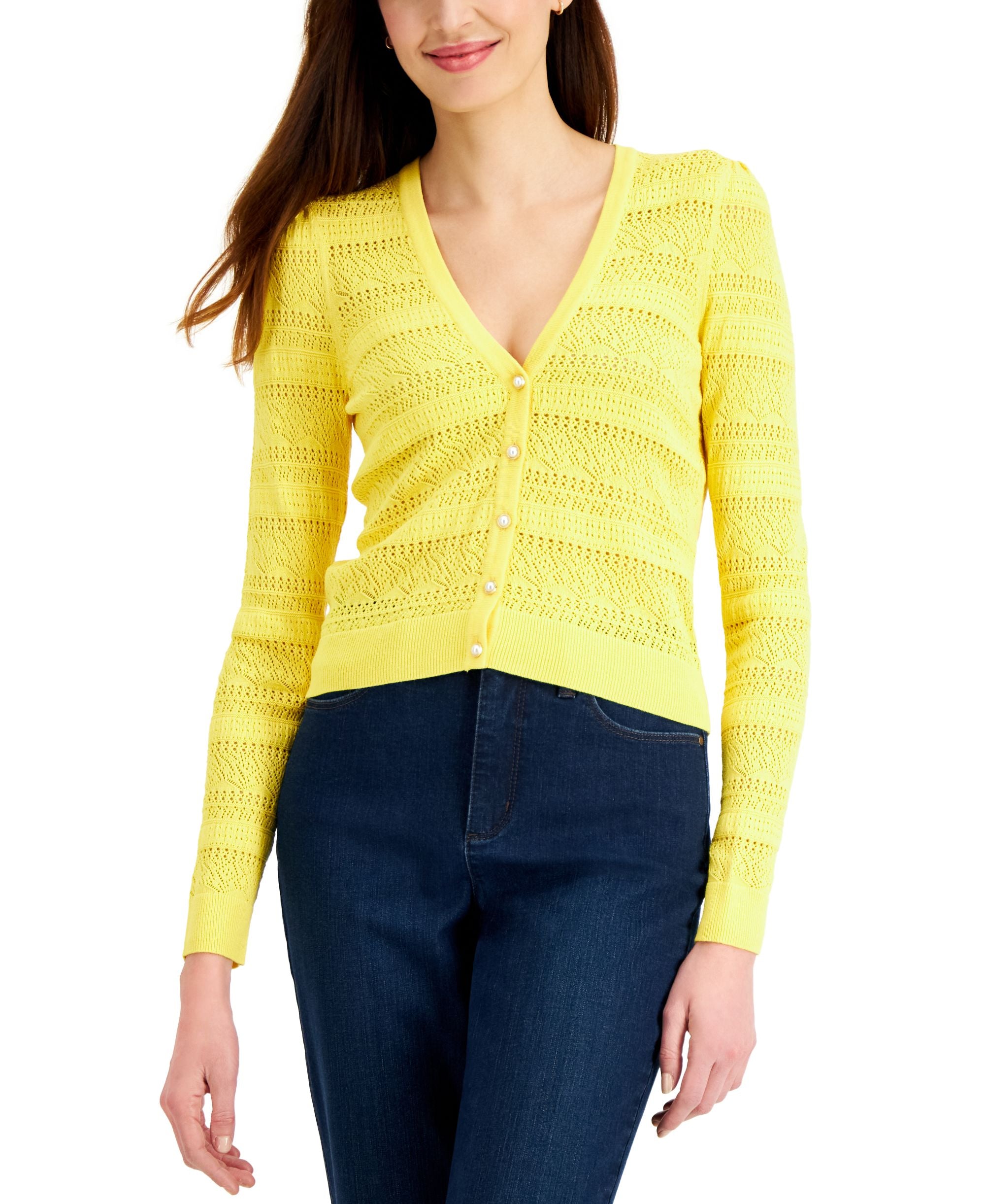 Charter Club Mixed Stitch Button Cardigan