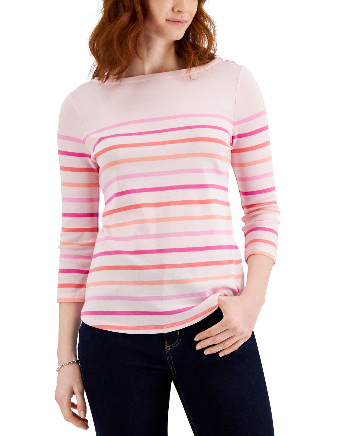 Charter Club Striped Knit 3/4 Sleeve Boat Neck Top