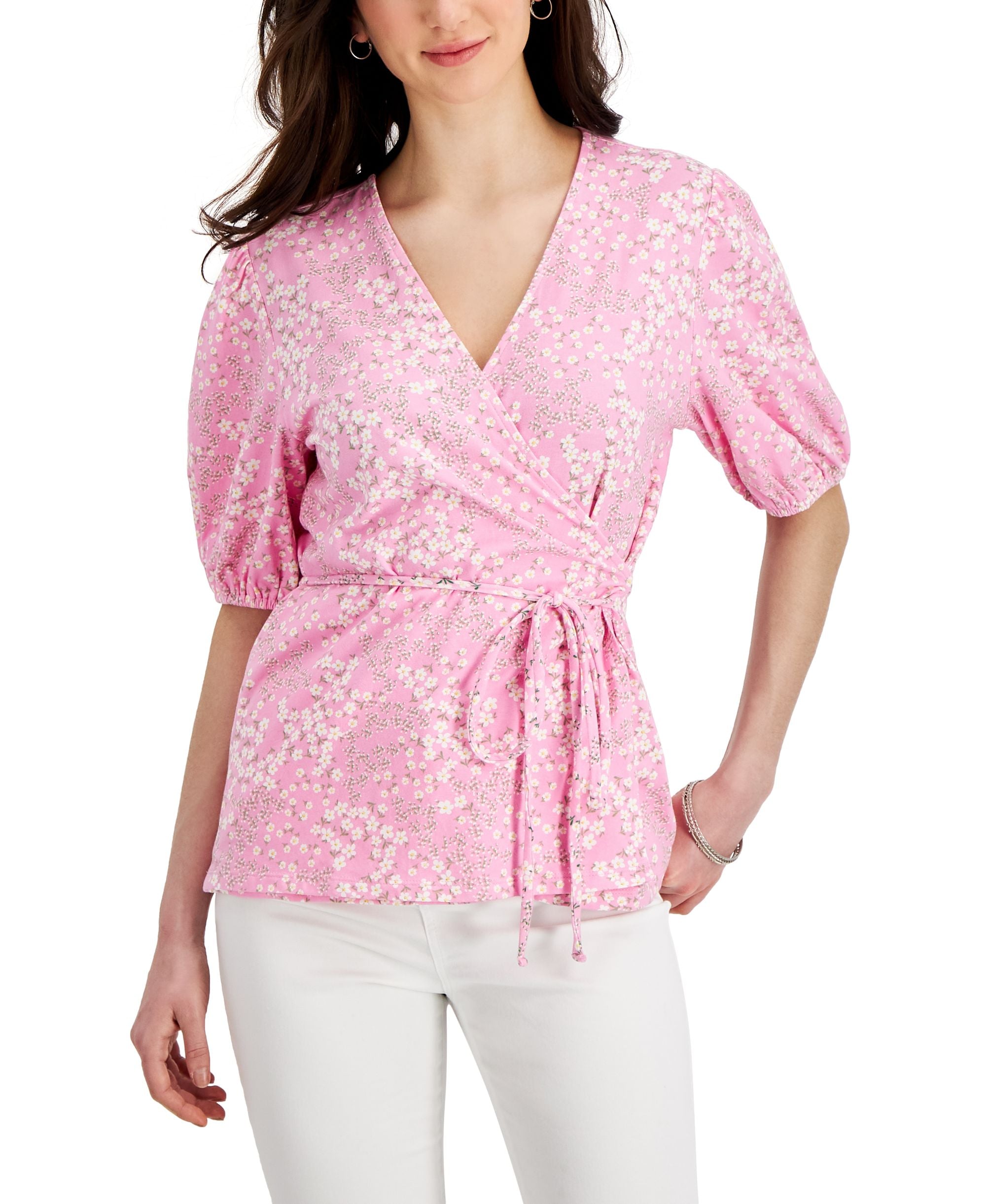 Charter Club Womens Printed Wrap Top