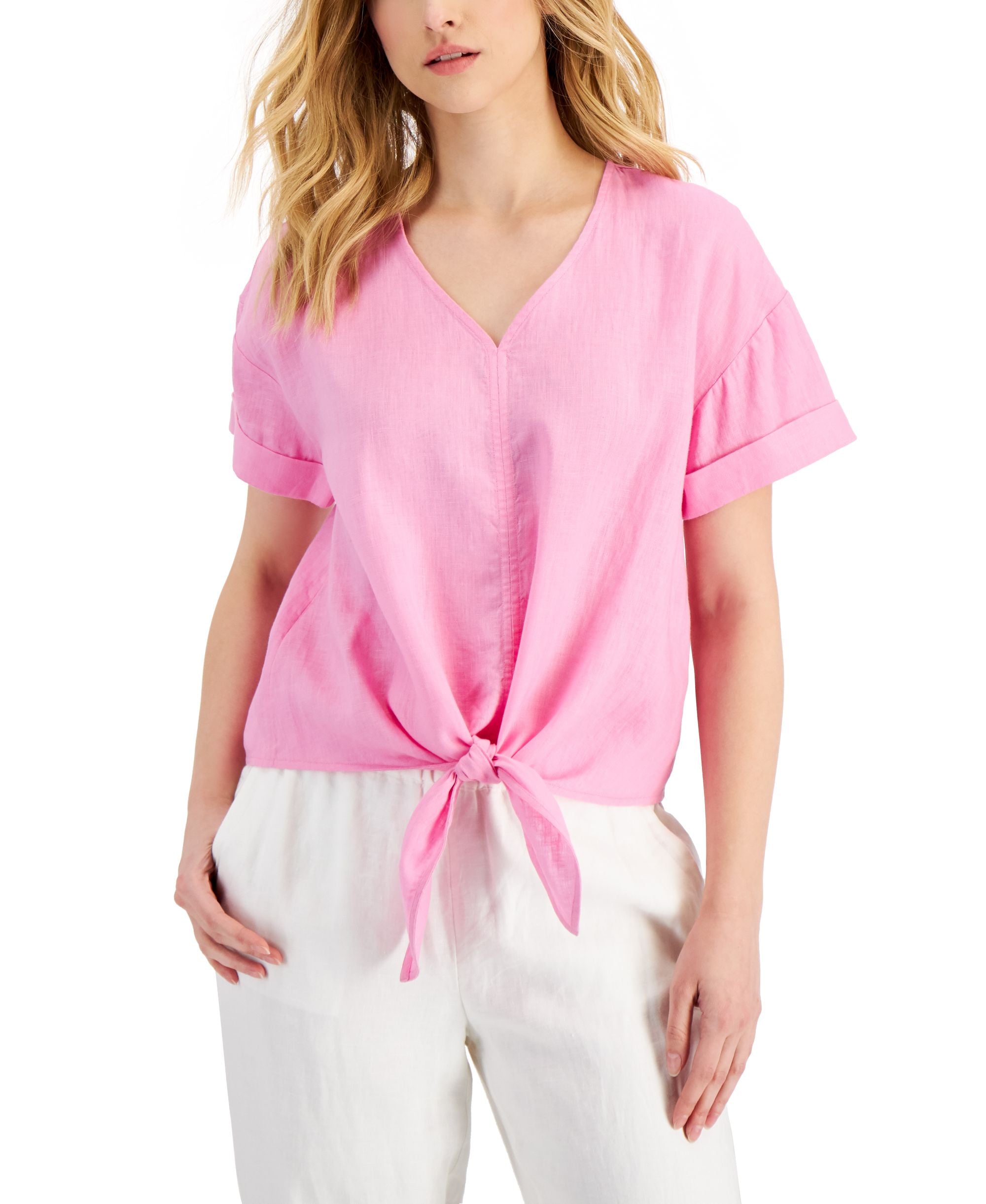 Charter Club Linen Tie-Front Top