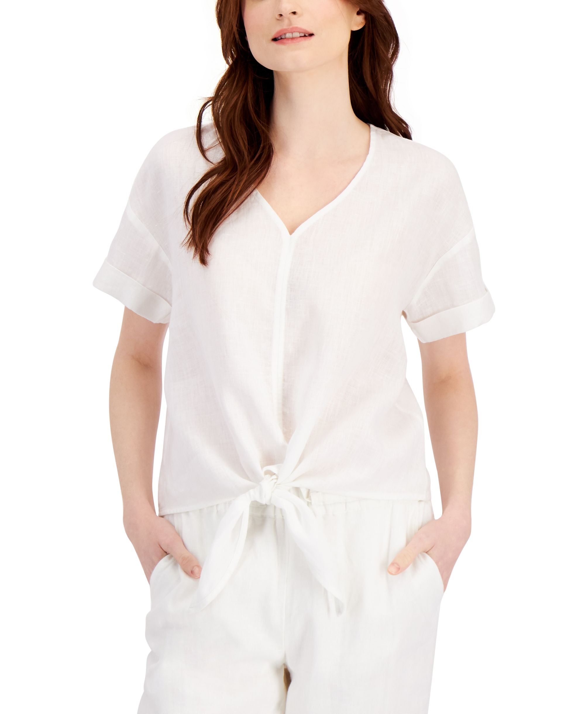 Charter Club Linen Tie-Front Top