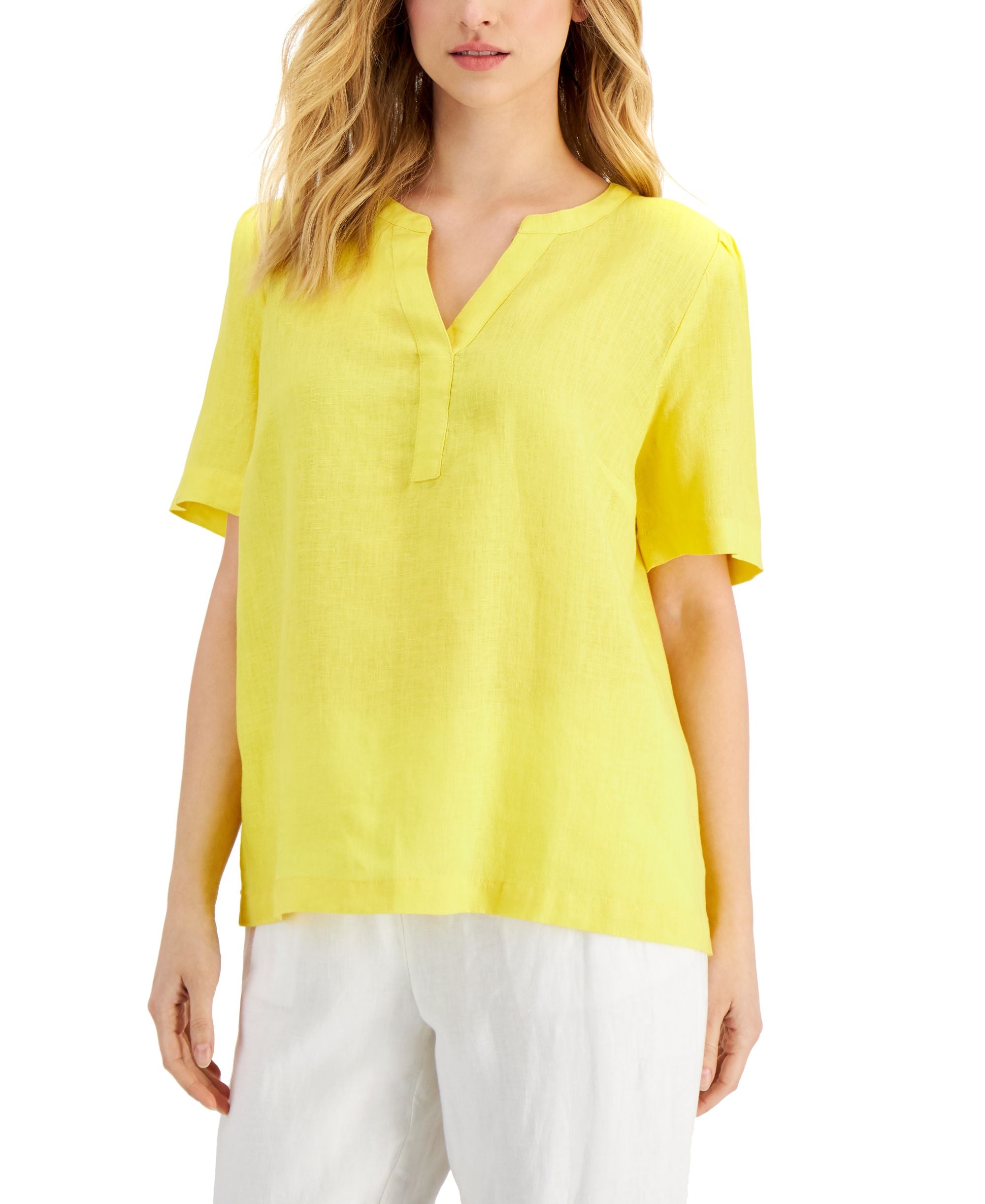Charter Club Linen Split-Neck Top