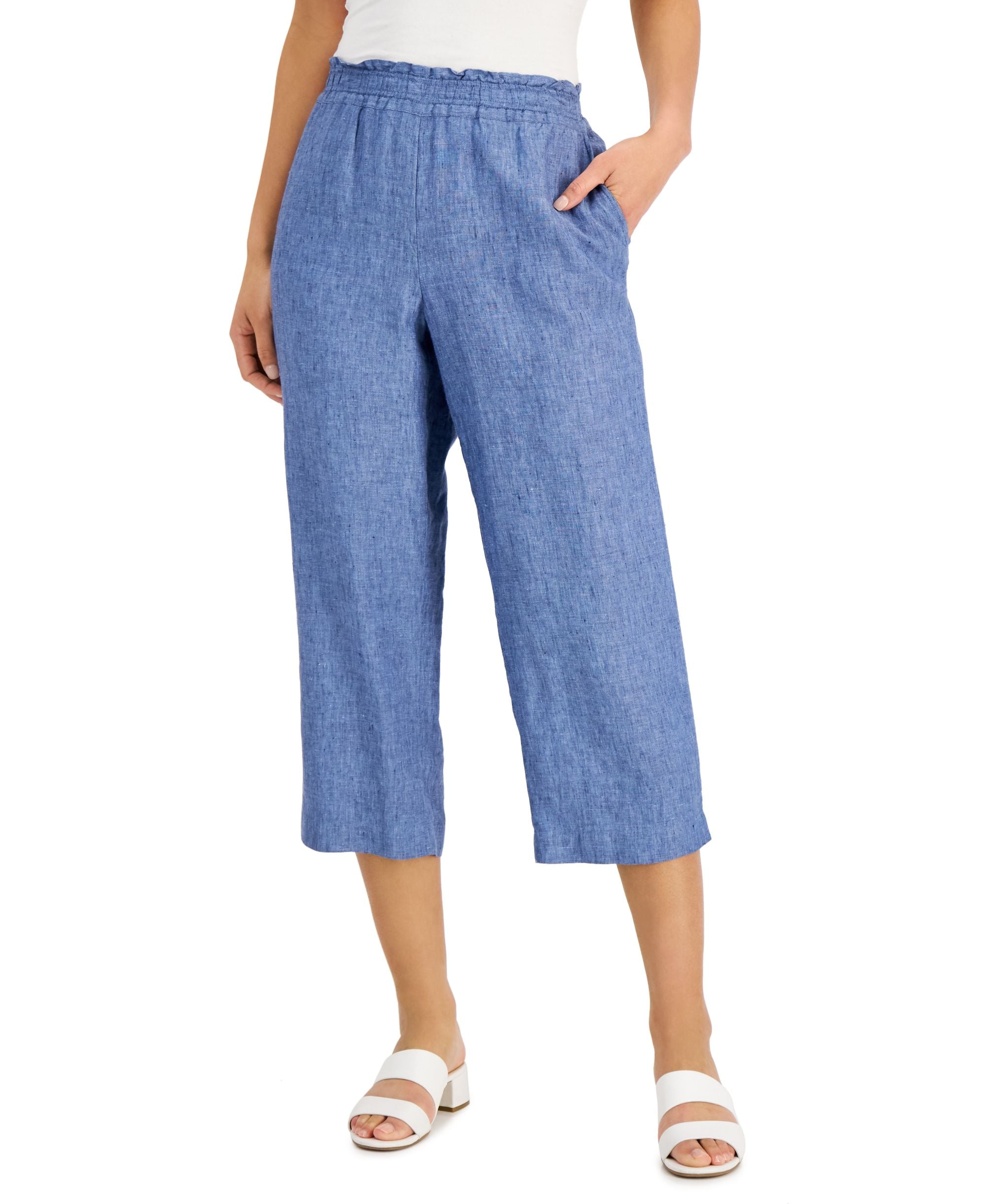 Charter Club Linen Cropped Pull On Pants