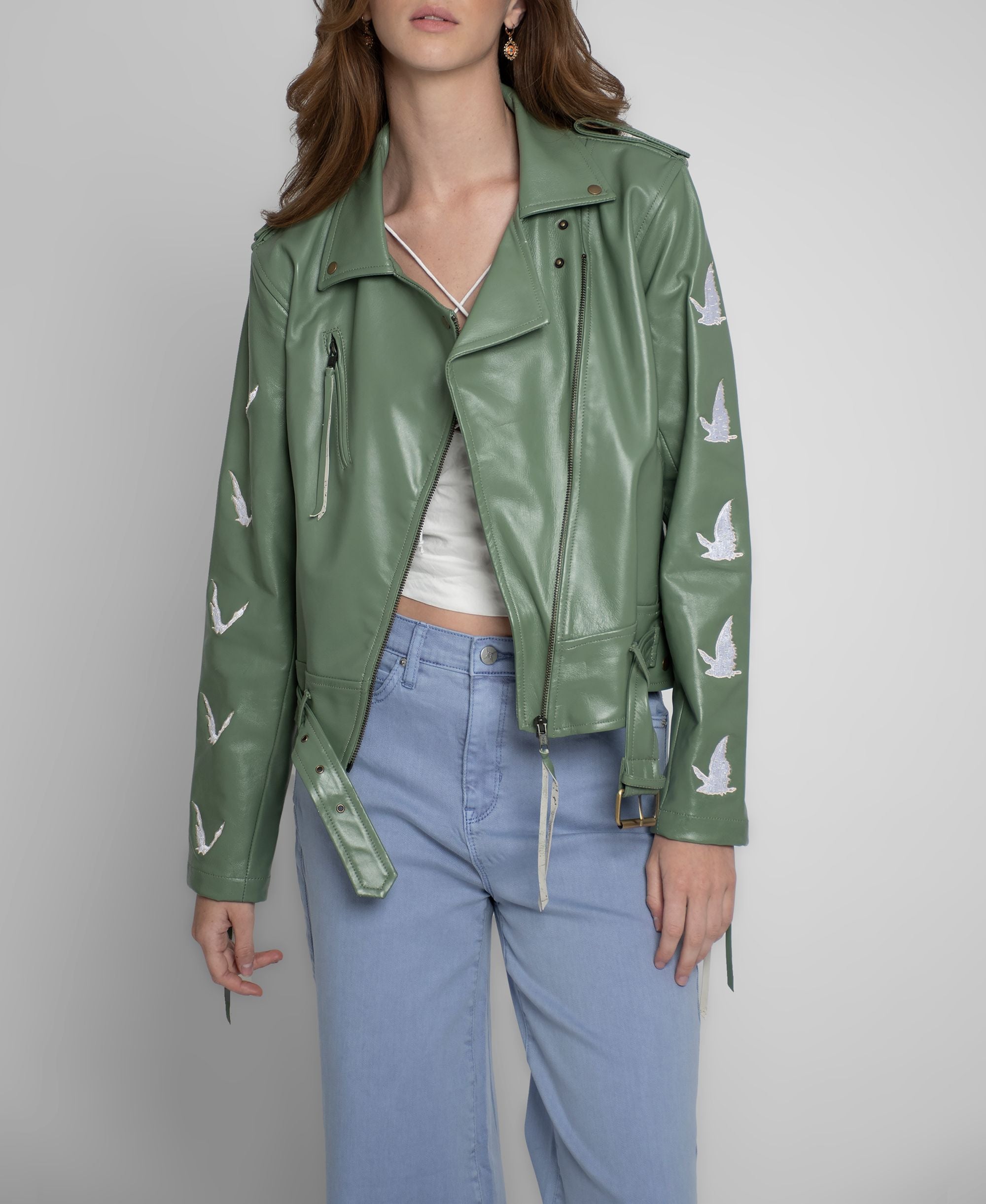 Nicole Miller Embroidered Leather Jacket
