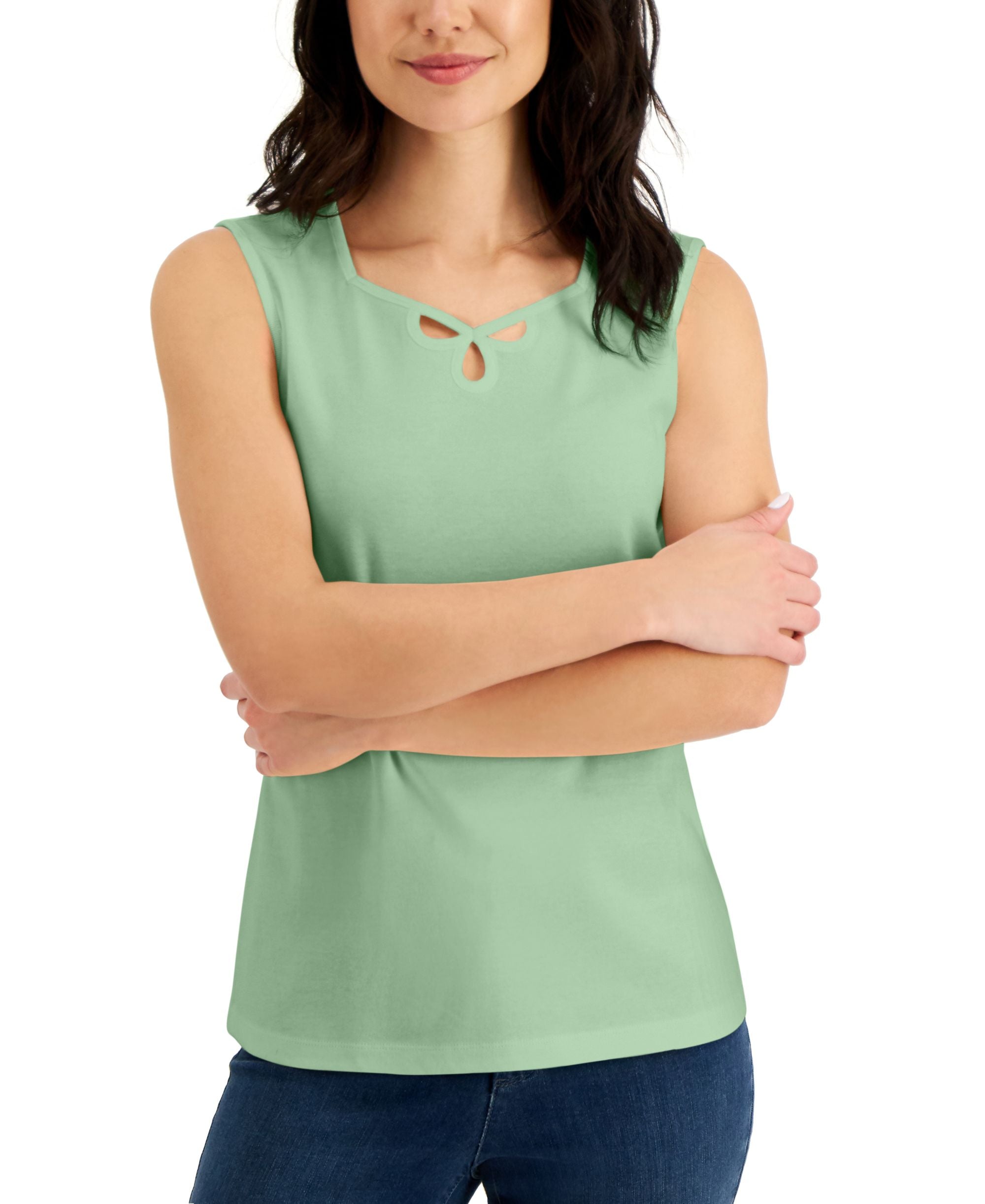 Karen Scott Cotton Sweetheart Neck Keyhole Cutout Top