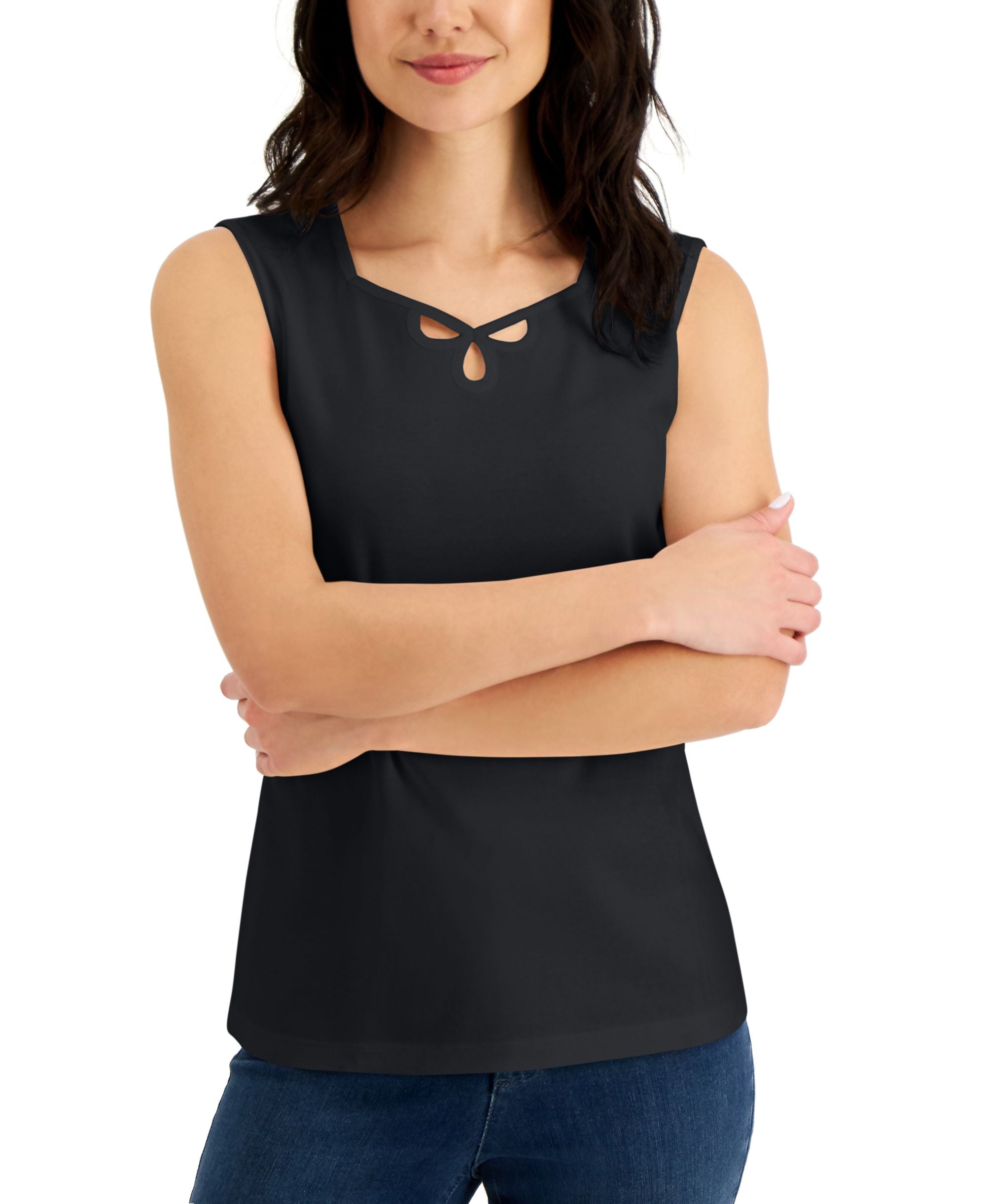 Karen Scott Cotton Sweetheart Neck Keyhole Cutout Top
