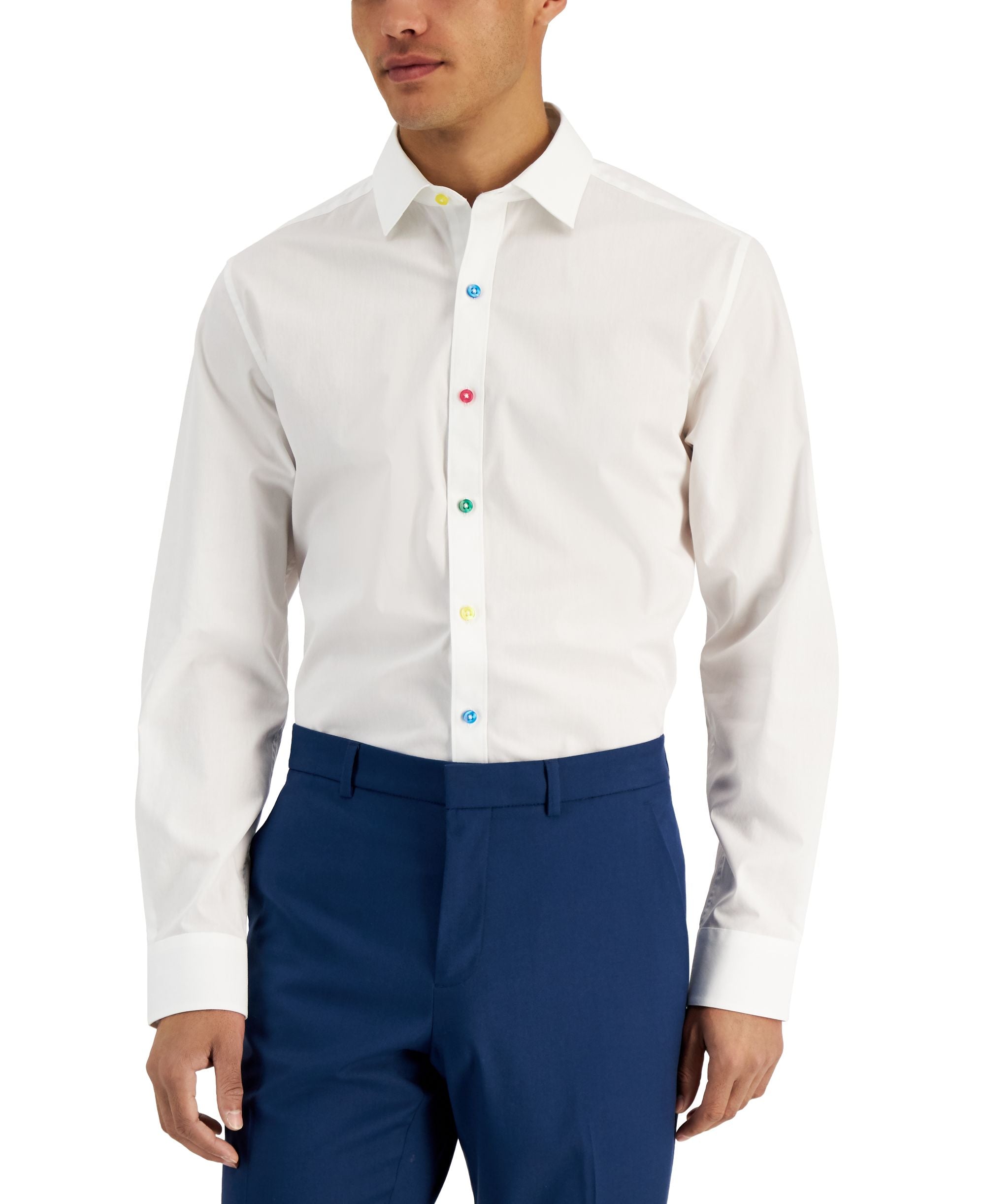 Bar III Mens Slim Fit Colored Buttons Dress Shirt