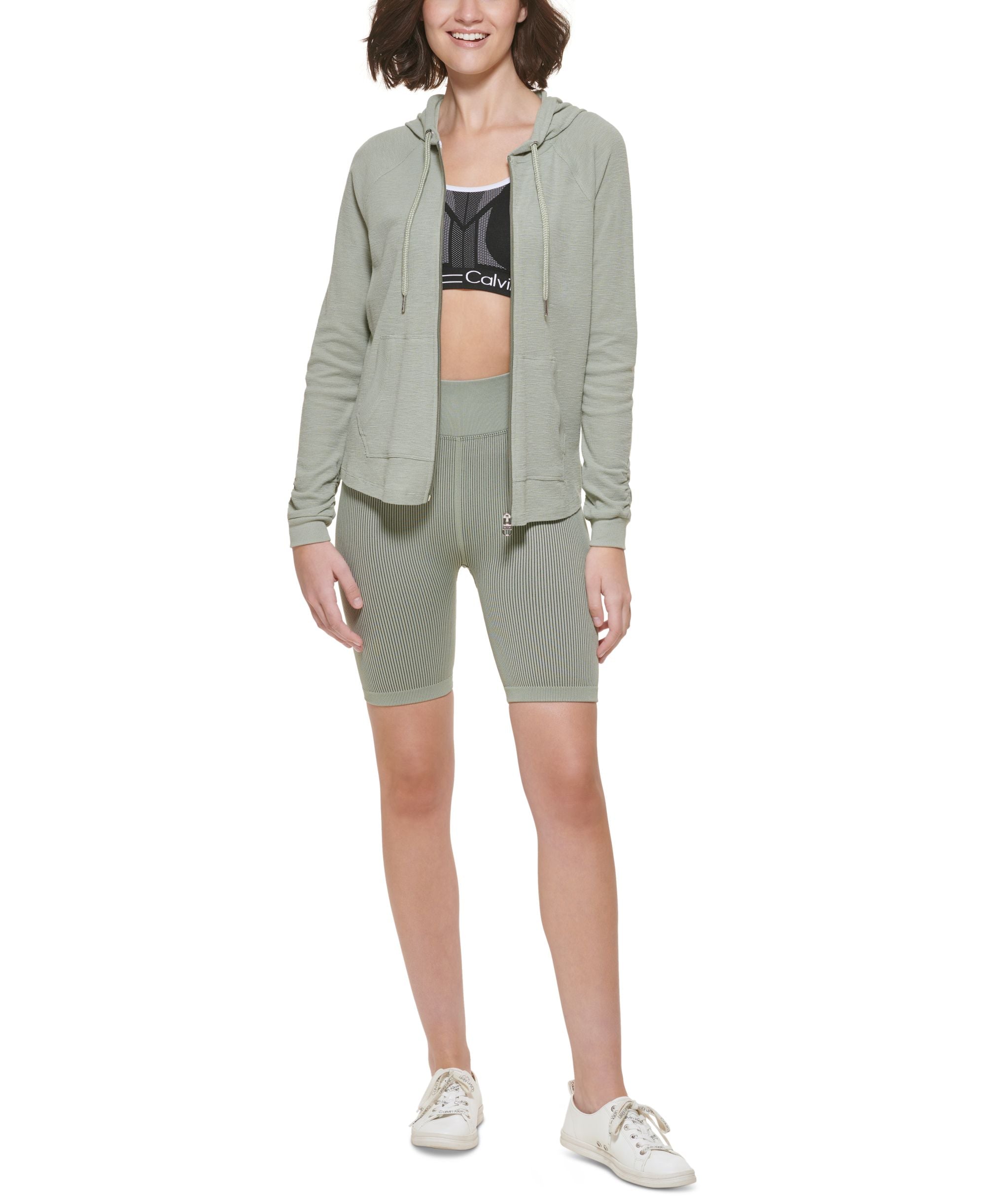 Calvin Klein Performance Ruched Sleeve Zip Hoodie Xs 3x