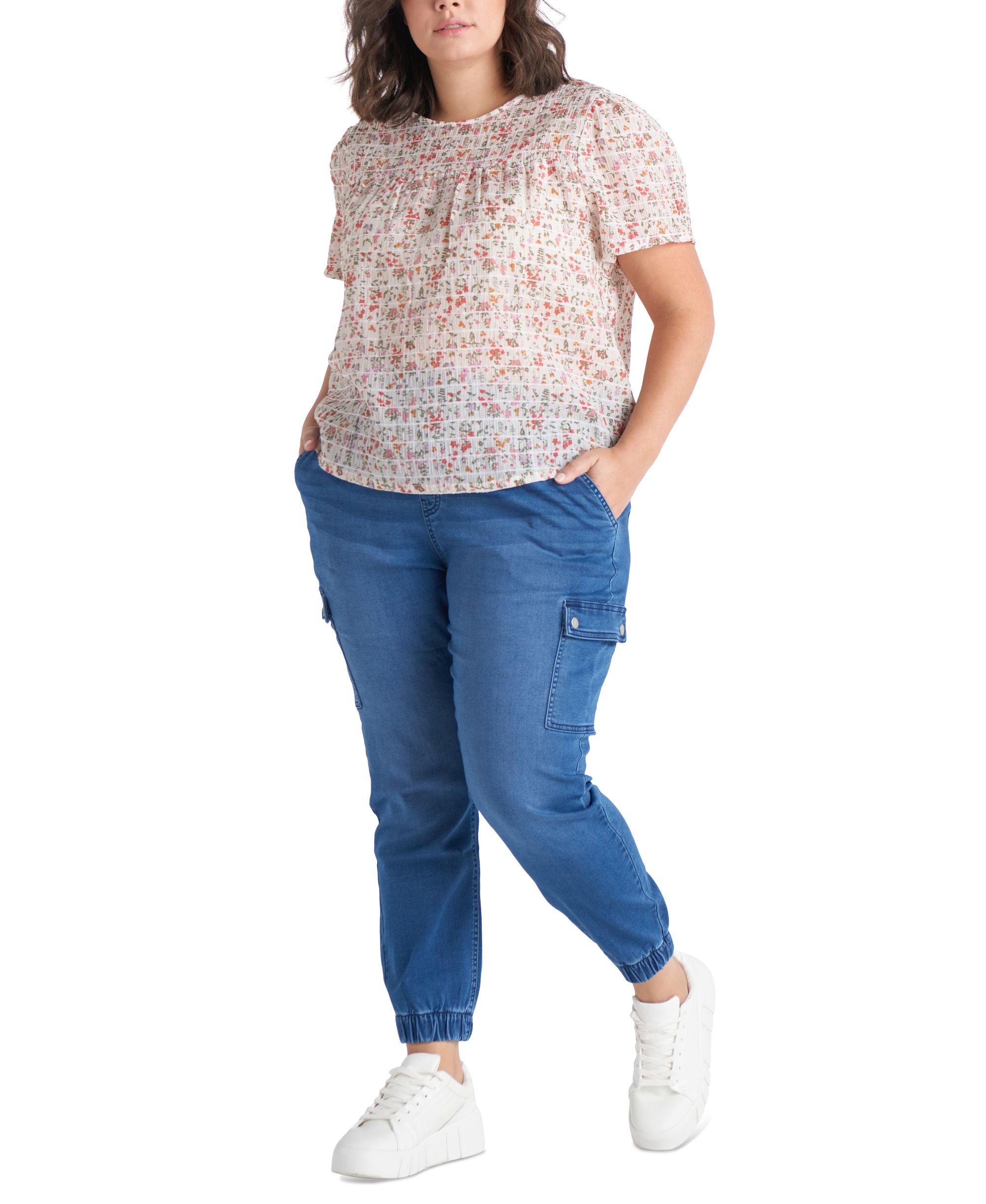 Trendy Plus Size Denim Cargo Jogger Pants