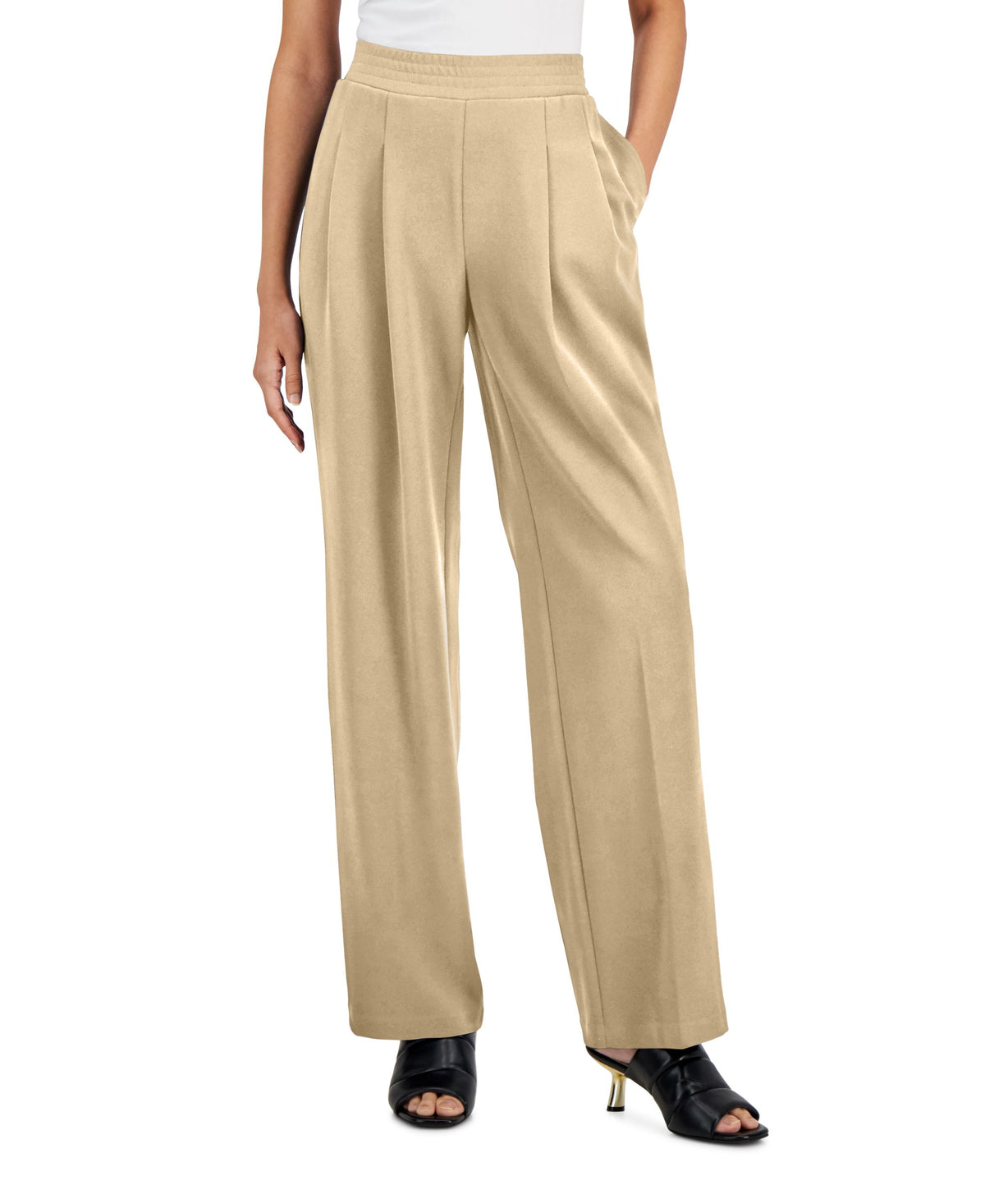 Alfani Pleated Wide Leg Pull On Pants