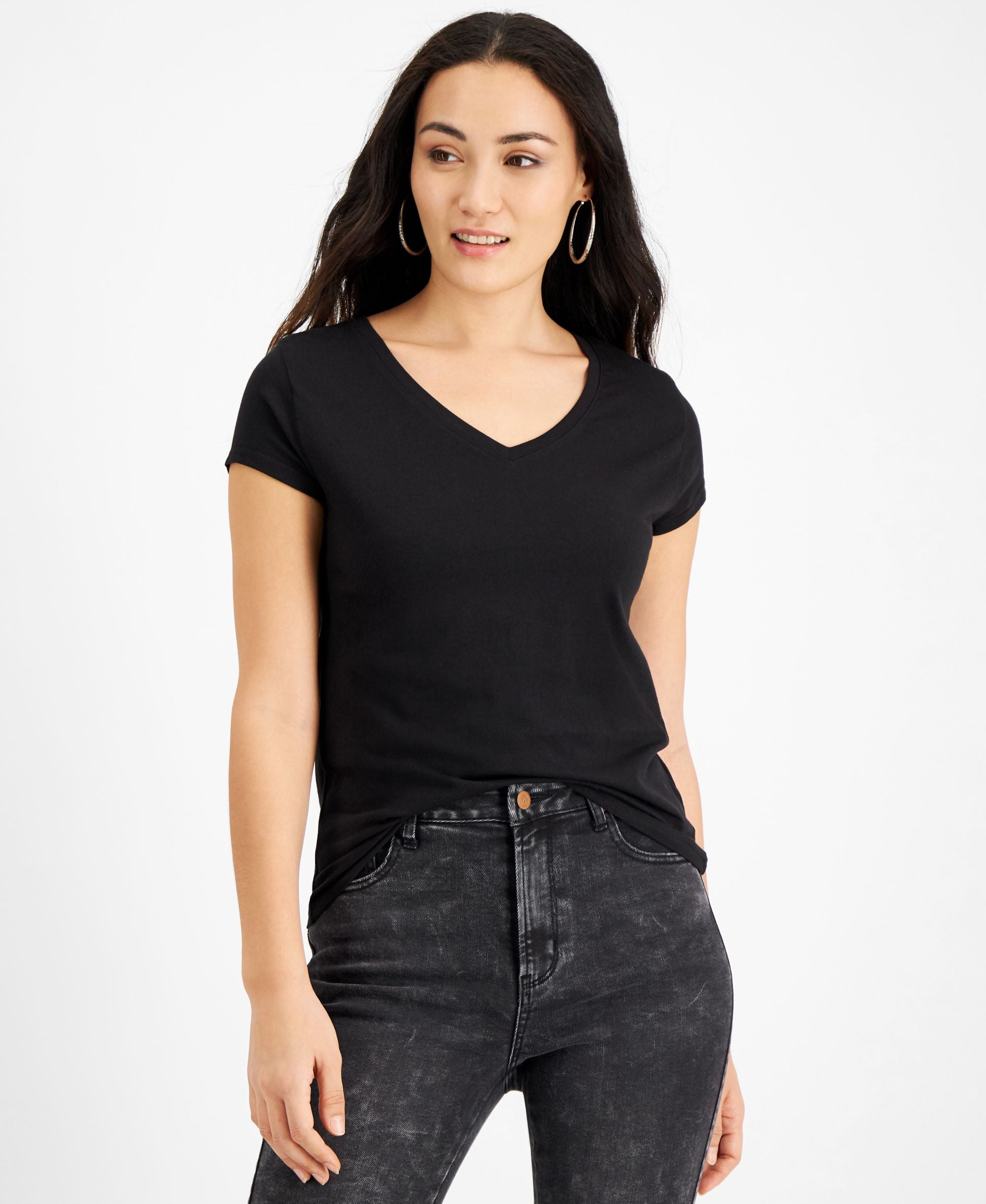 Petite V-Neck Cap-Sleeve T-Shirt