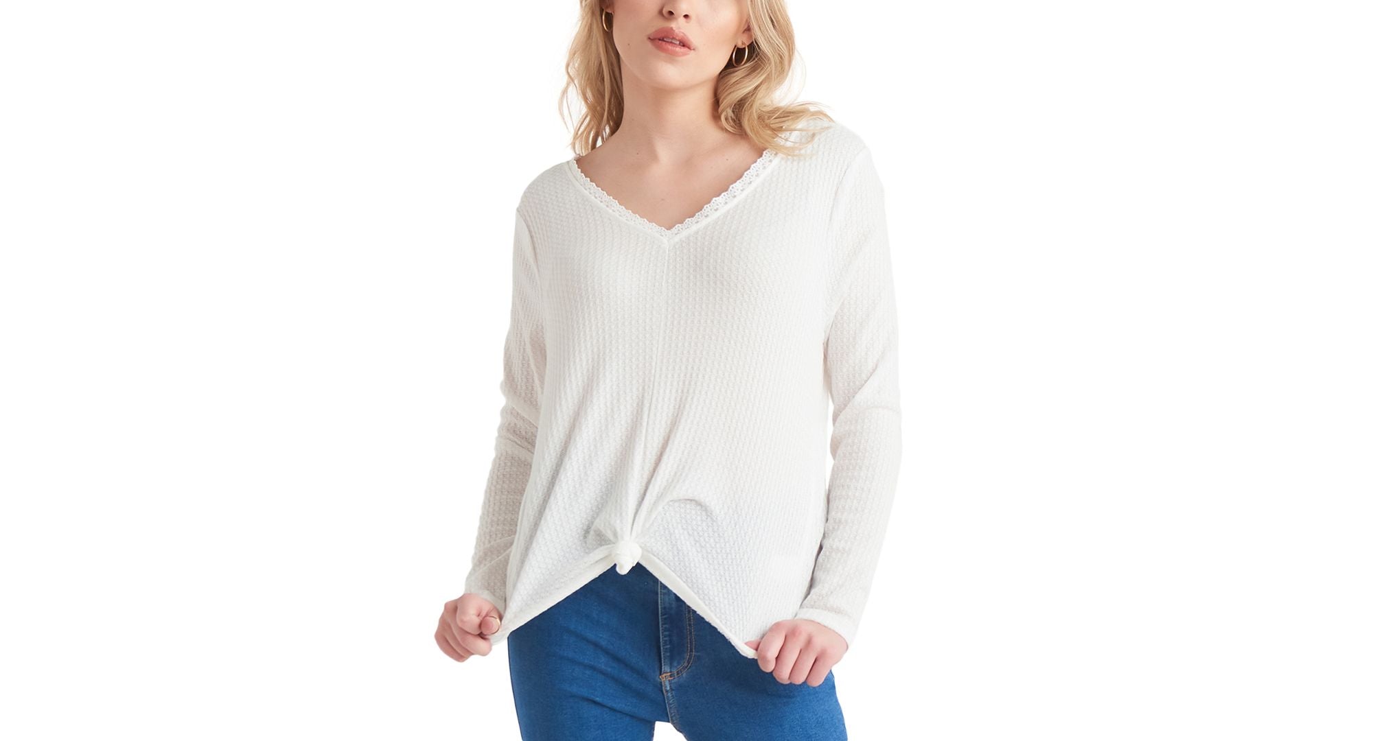 Black Tape Petite Lace Trim Knit Top